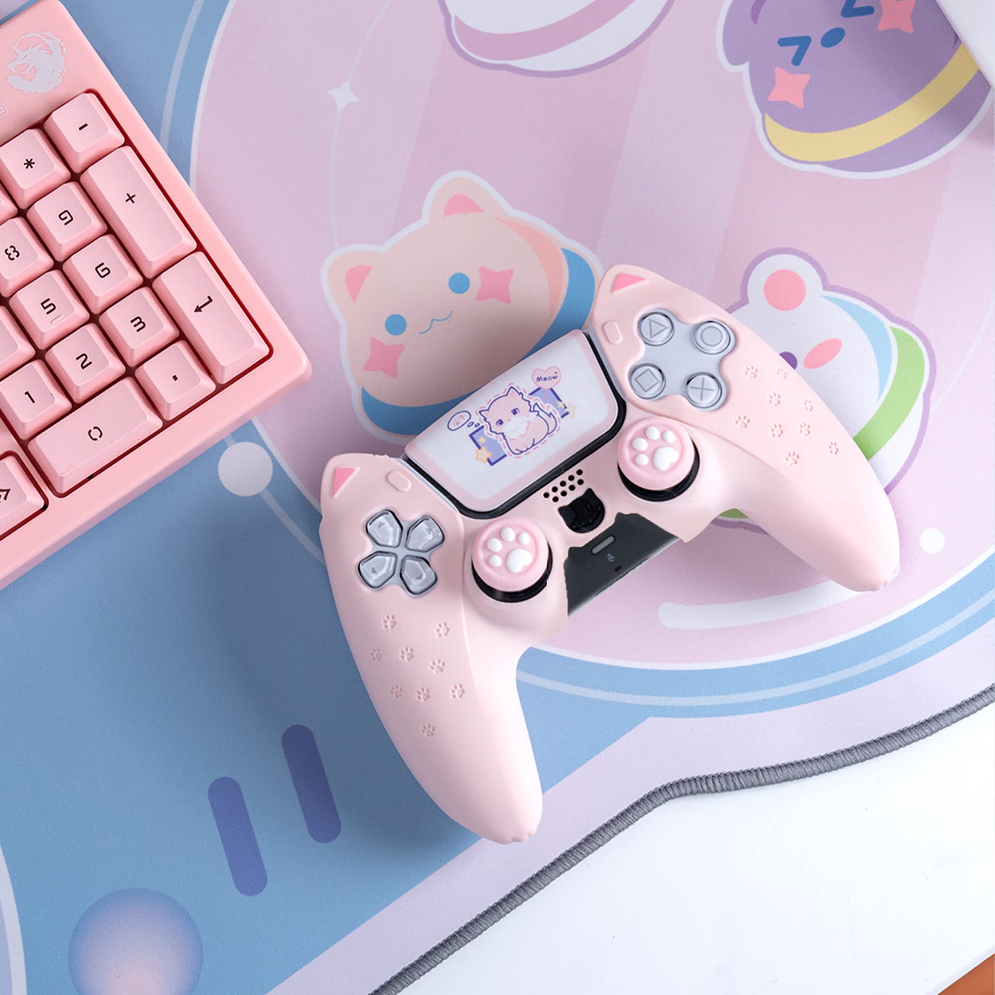 Pink Cat Paw PS5 Controller Grip - Anti-Slip Silicone Cover for Wireless Gaming Accessories - Perfect for Playstation 5 Players