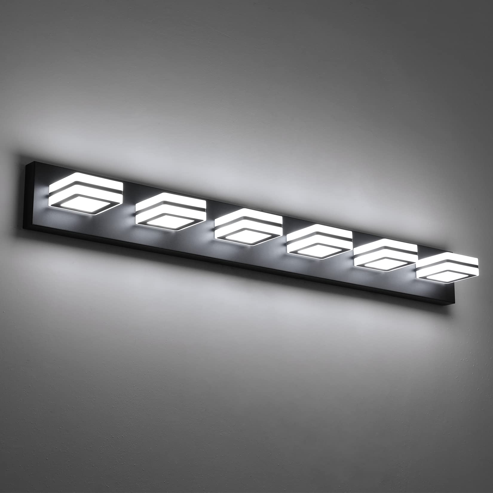 Ralbay Modern Black Bathroom Light Fixtures - 6-Light LED Vanity Mirror Lighting, Adjustable Rotatable Acrylic Shade, Matte Black Finish for Bathroom Wall & Vanity - Perfect for Modern Home, Spa, Hotel & Luxury Bathroom Decor