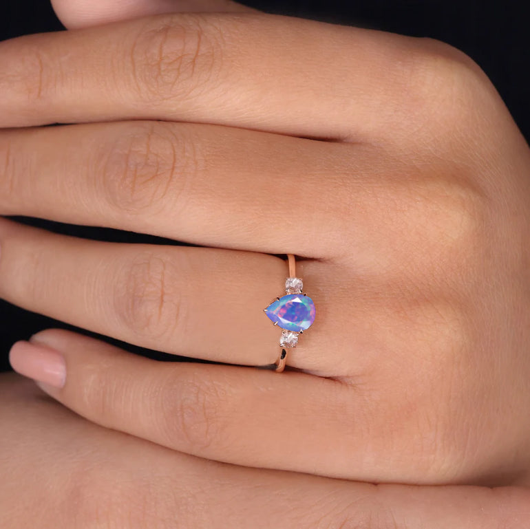 Lavender Opal Pearl Ring with Zircon - Elegant Women's Jewelry for Wedding, Party & Special Occasions
