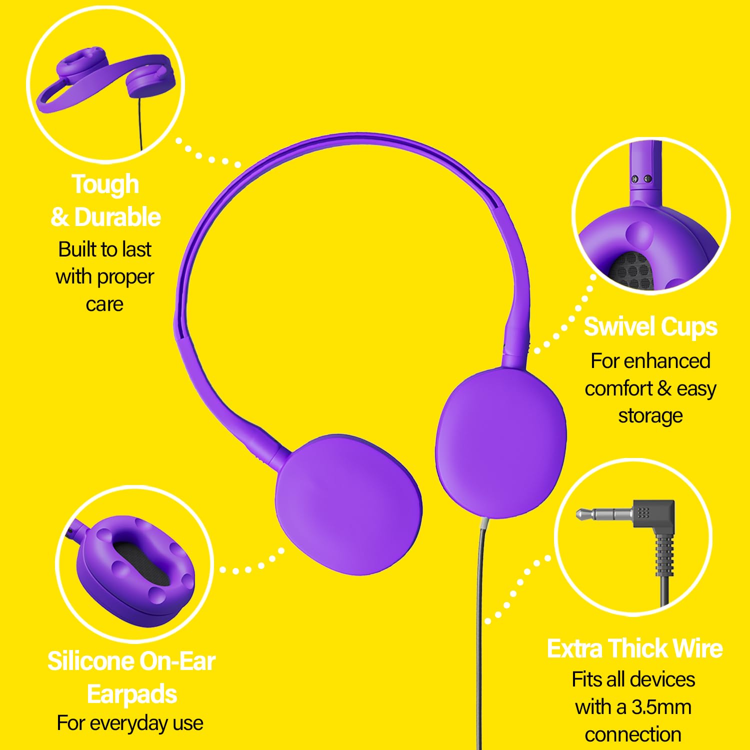 Maeline Wired On-Ear Headphones with Stereo Sound & Soft Silicone Earpads - 20 Pack Bulk Wholesale for Classroom, Online Learning (K-12 & College), Library, Travel & Home Use - Compatible with Laptops, Tablets, TVs via 3.5mm Jack