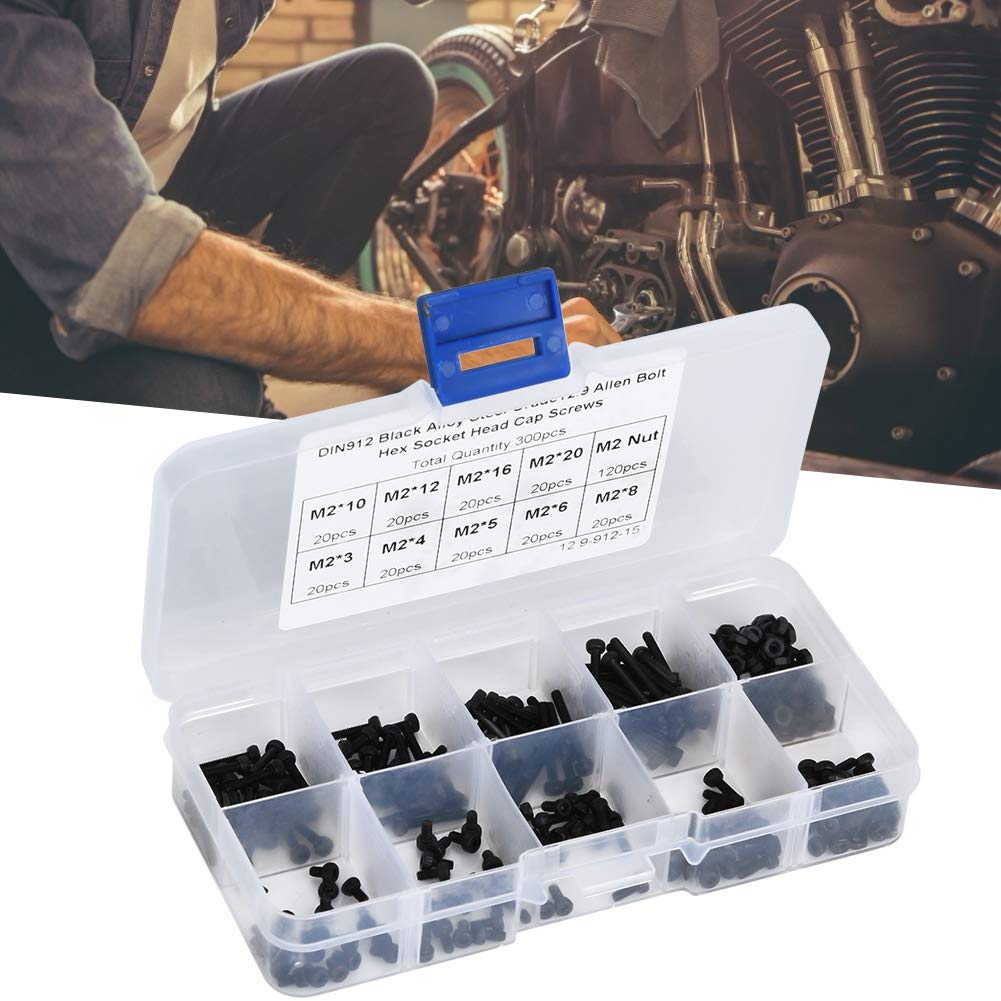 M2 Hex Socket Screw Bolt Nut Kit - 300PCS 12.9 Grade Alloy Steel for DIY & Repair