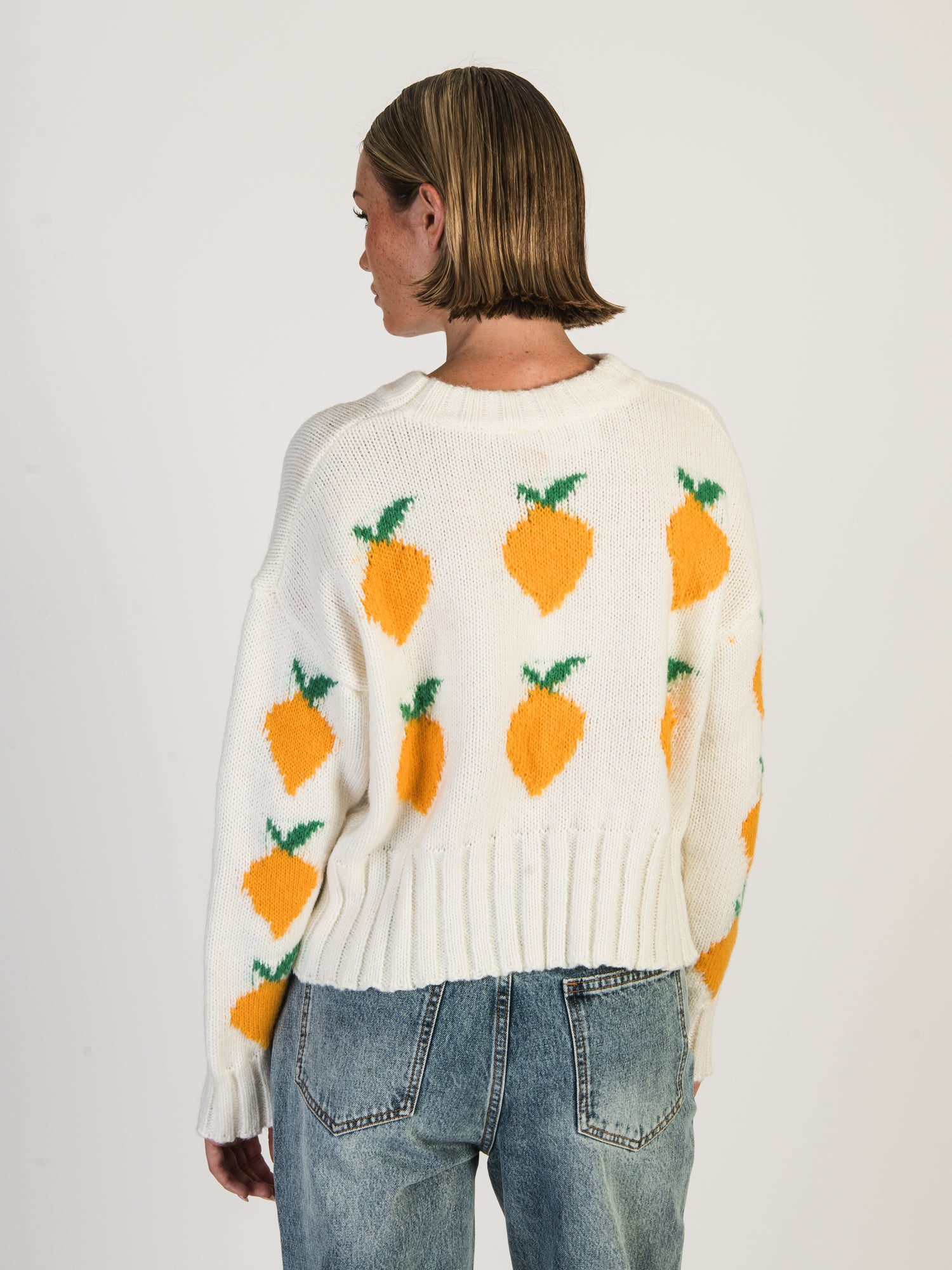 DAISY STREET LTD Women's Knitted Lemon Sweater - Cozy Pullover for Casual Wear & Fall Fashion