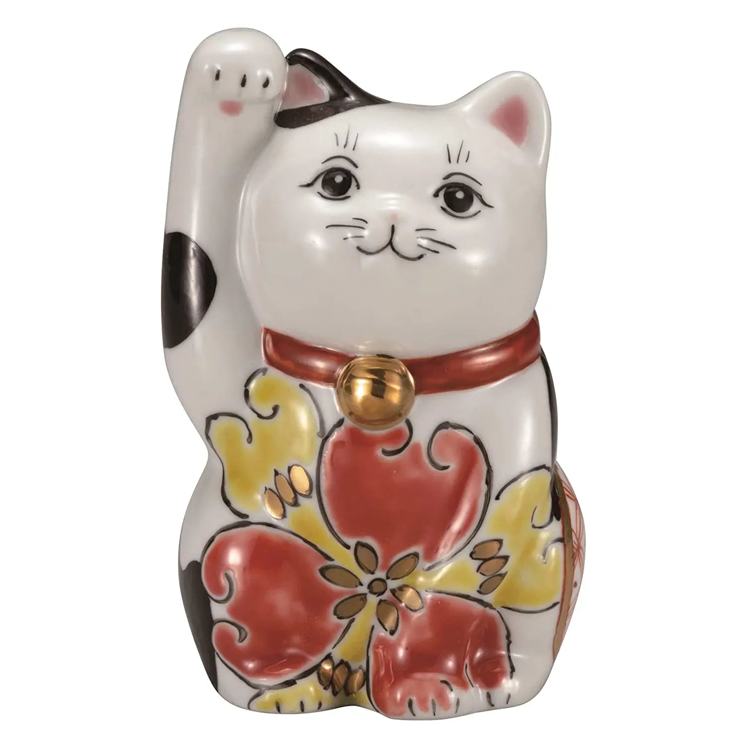 Authentic Japanese Kutani Ware Porcelain Maneki Neko Lucky Cat Figurine - Hand-Painted Overglaze Decoration - Perfect for Home Decor, Office Feng Shui & Gift Giving