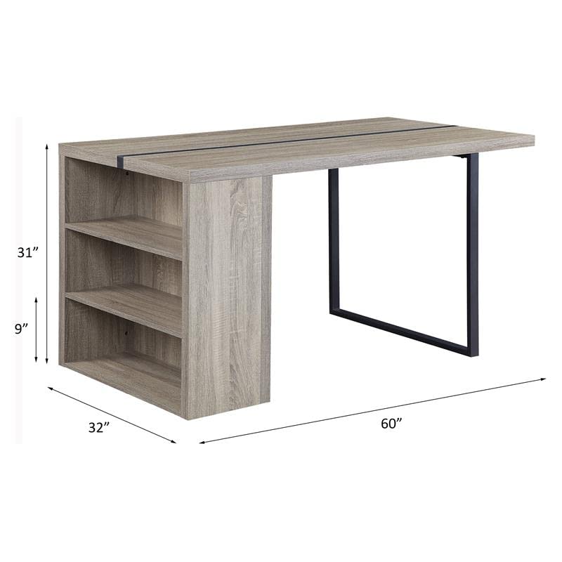 Acme Patwin Wooden Dining Table with Storage Base in Gray Oak and Black - Modern Kitchen & Dining Room Furniture for Small Spaces