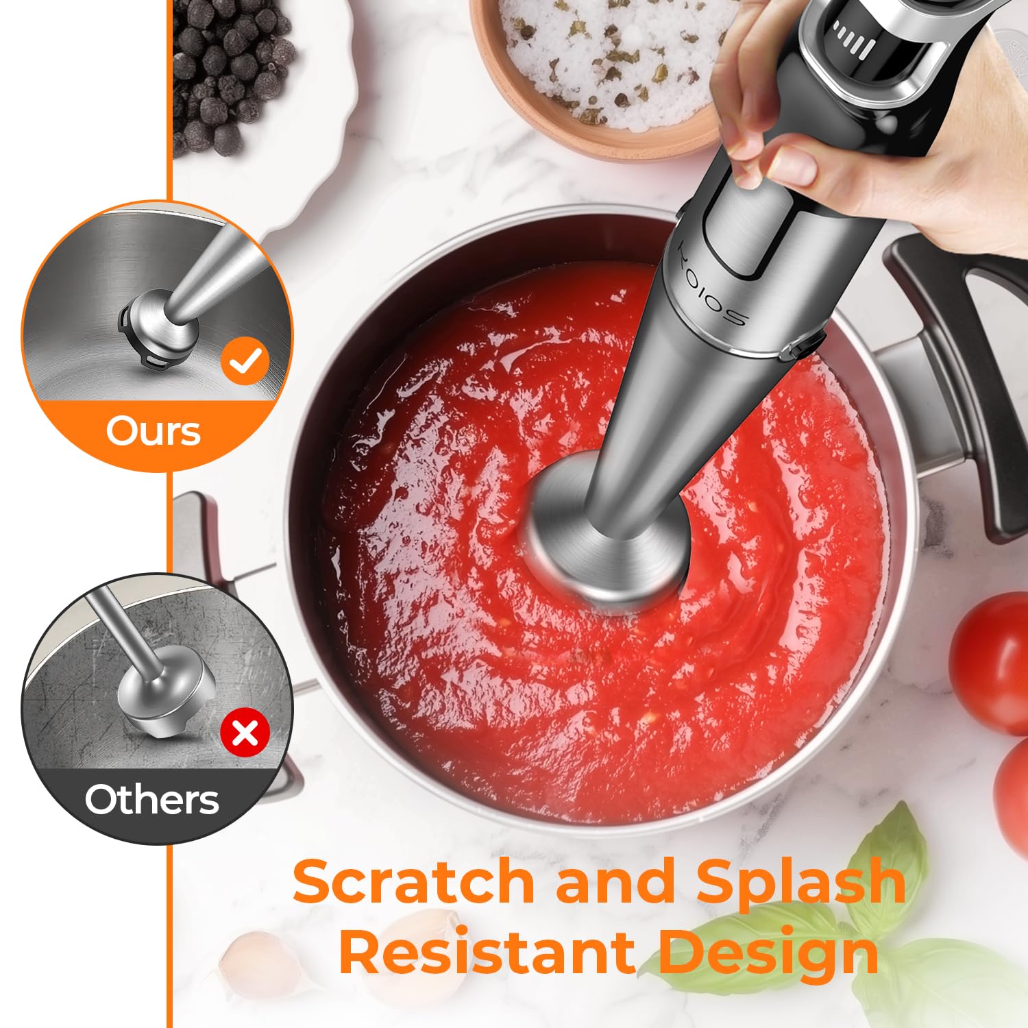KOIOS 1100W Professional Immersion Blender - 5-in-1 Handheld Blender with Variable Speed, Stainless Steel Shaft, Chopper & Milk Frother, BPA-Free for Smoothies, Soups, Baby Food & Baking - Perfect for Kitchen, Restaurant & Home Cooking