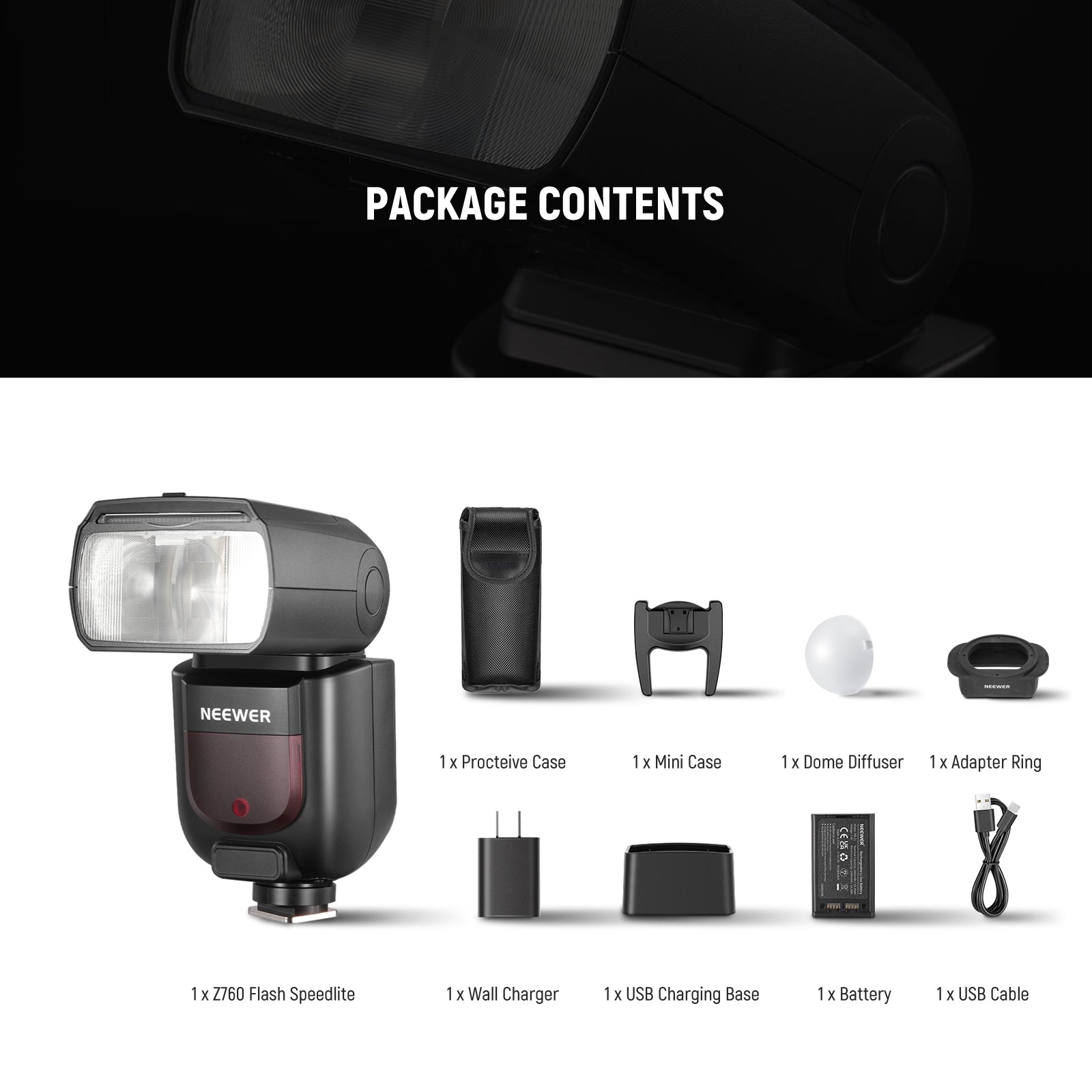 NEEWER Z760 TTL Flash Speedlite Diffuser Kit for Canon Nikon Sony DSLR Cameras - Professional Photography Lighting Accessories for Studio, Portrait, and Event Photography