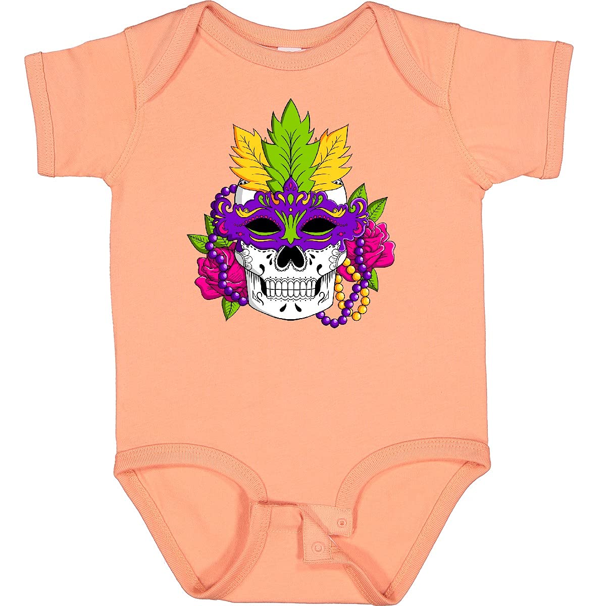 Inktastic Mardi Gras Skull with Masquerade Mask Baby Bodysuit - Fun Festive Outfit for Carnival, Halloween & Costume Parties - Soft Cotton Infant Onesie for Boys & Girls