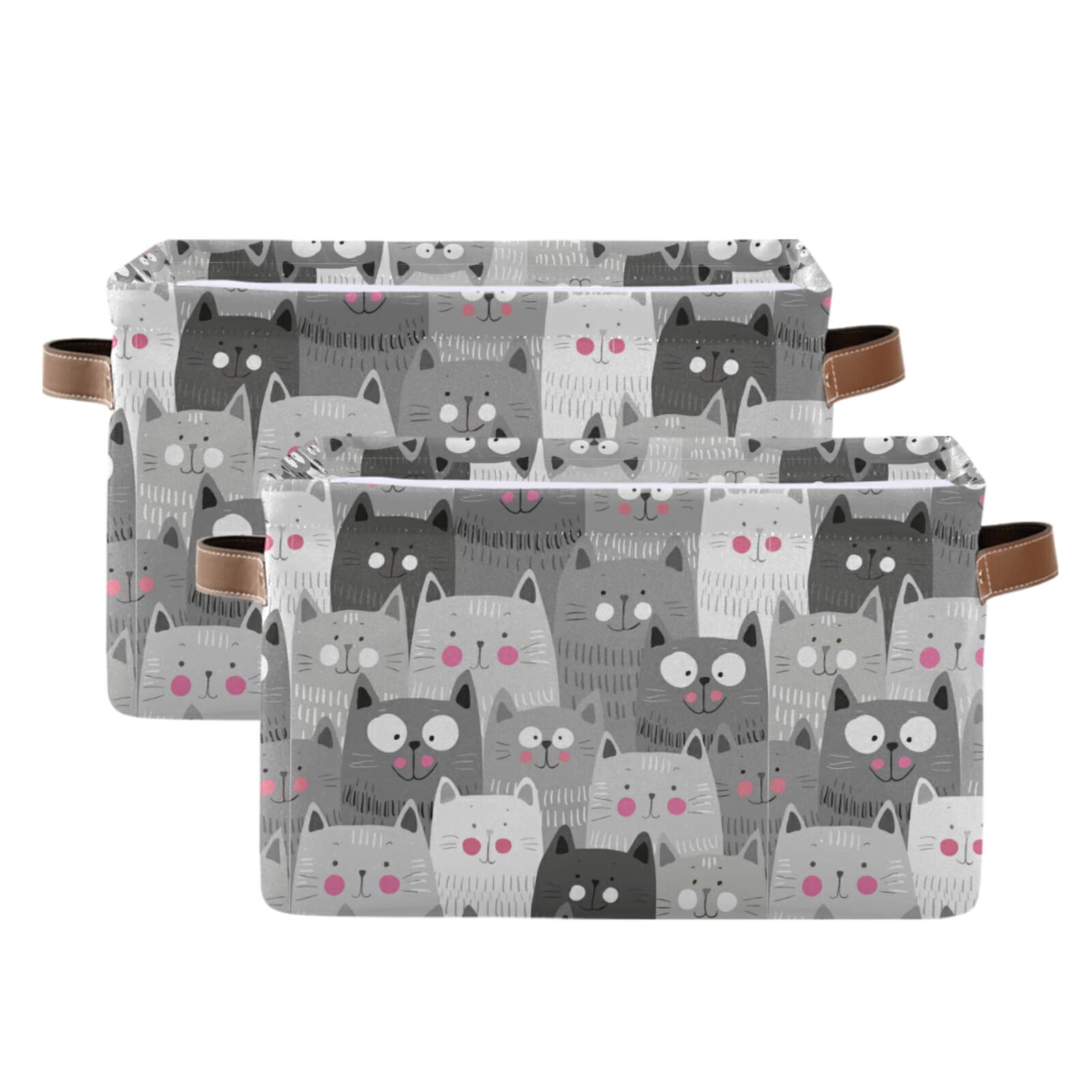 Foldable Storage Bins 2-Pack - Waterproof Rectangular Laundry Hamper & Organizer with Handles for Closet, Nursery, Toys | Cute Black Cat Design | Collapsible Space-Saving Basket for Home, Baby Room & Gifts