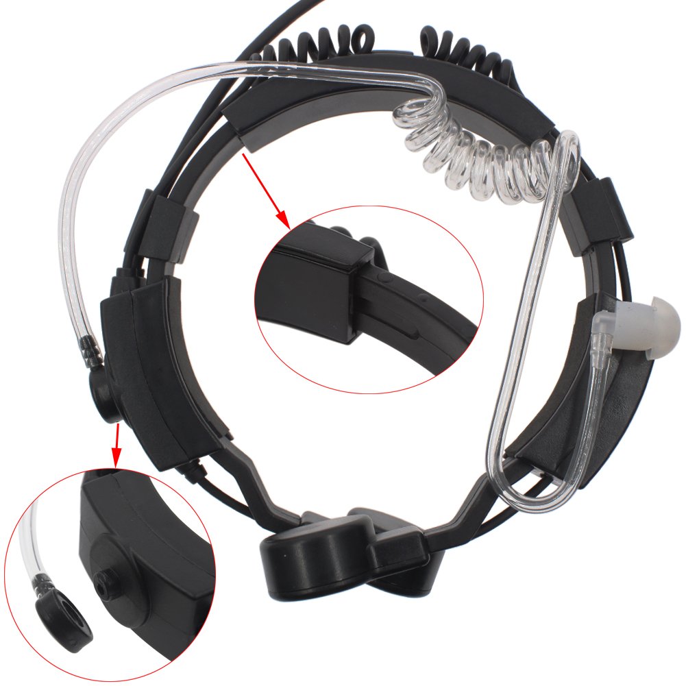 Tenq® 1 Pin Air Covert Acoustic Tube Earpiece Headset with Throat Mic & PTT Button - Compatible with Motorola MT400 T8000 T5522 T7200 EM1000 Radios - Ideal for Security, Surveillance & Tactical Operations