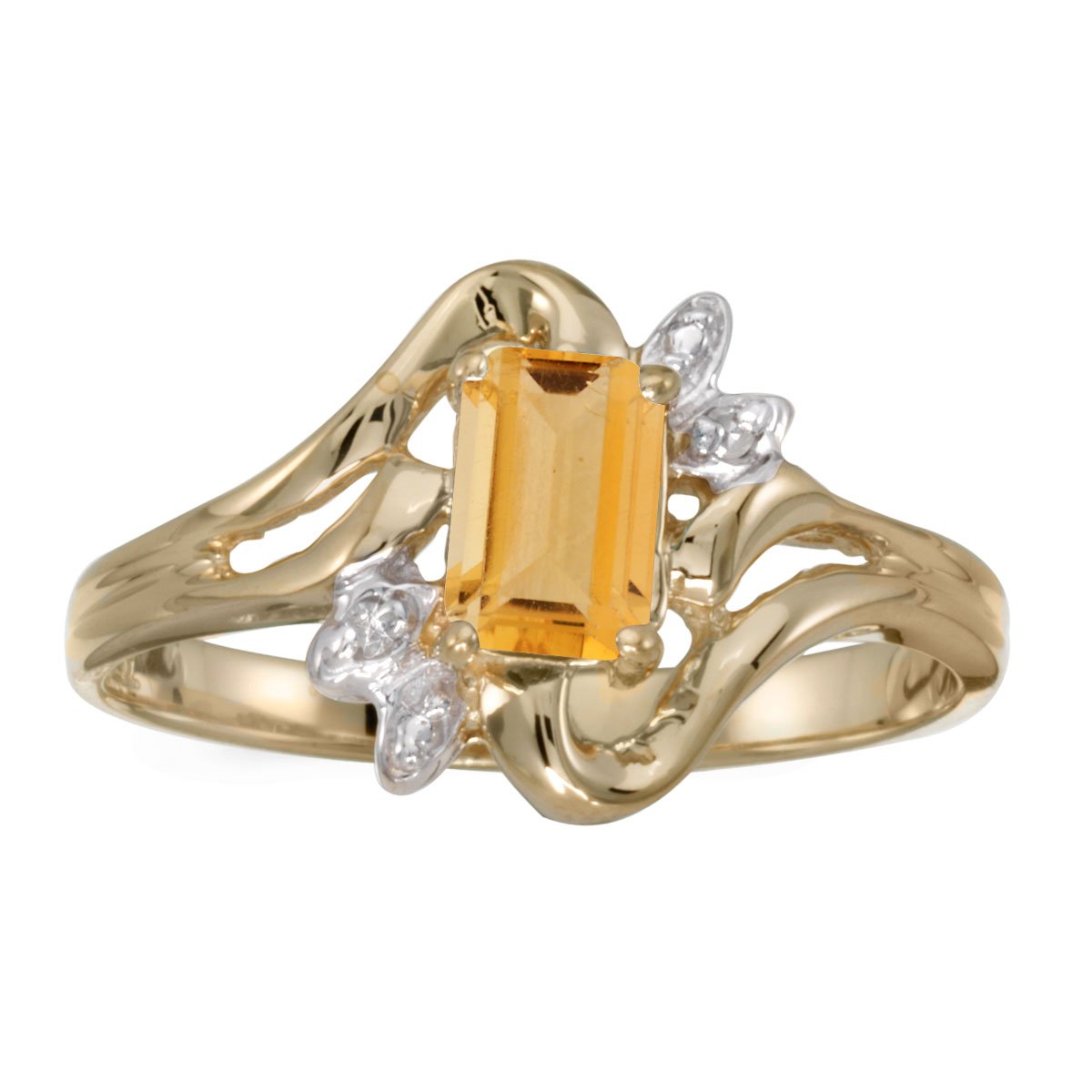 10K Yellow Gold Emerald-Cut Citrine and Diamond Ring for Women - Elegant Jewelry Gift for Engagement, Anniversary & Special Occasions