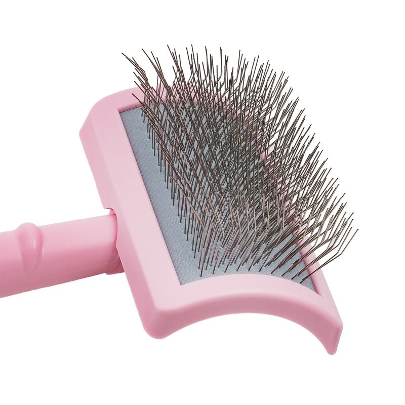 Tauro Pro Line Pet Grooming Brush - Small Pink Plastic Slicker Brush with 0.98