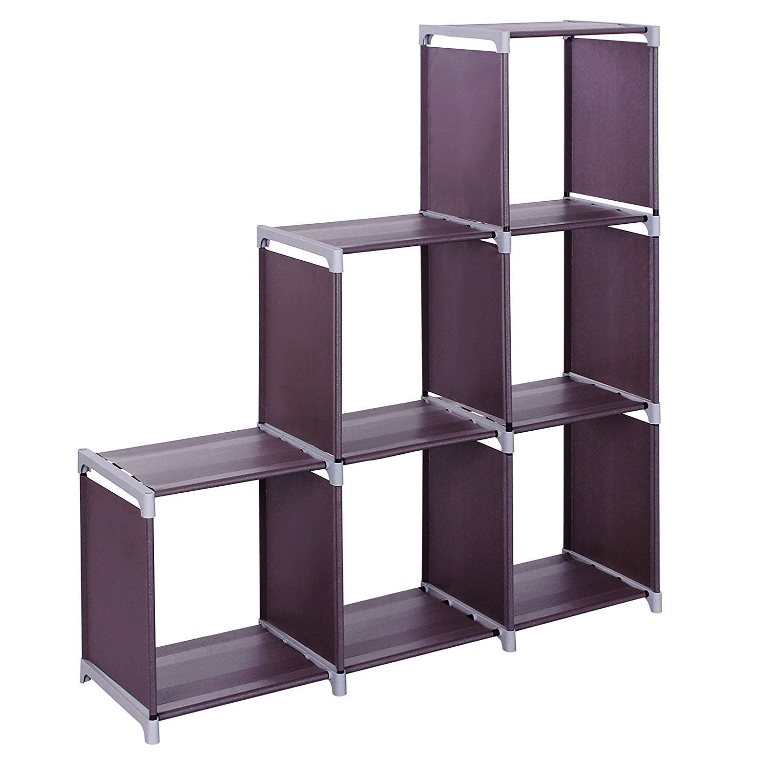 Modular Cube Storage Organizer - 6 Compartment Plastic Shelving Unit for Closet, Bedroom & Office | DIY Bookcase, Cabinet & Shelf System (Coffee, 3-Tier) | Perfect for Small Space Organization & Home Decor