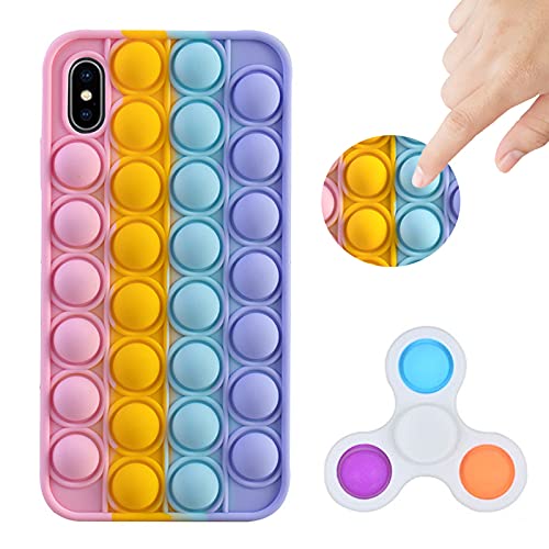 Tikapo Fidget Spinner Toy & Waterproof Silicone Pop Phone Case for iPhone X/XS - Rainbow Color | Stress Relief & Phone Protection for Outdoor, Travel, and Daily Use