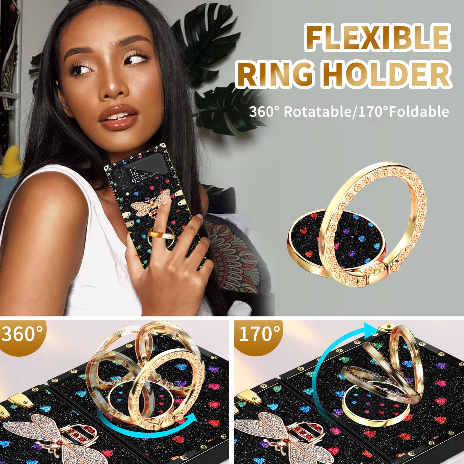 Samsung Galaxy Z Flip 3 Case with Ring Stand - Stylish Bee Design for Women | Perfect for Work & Travel