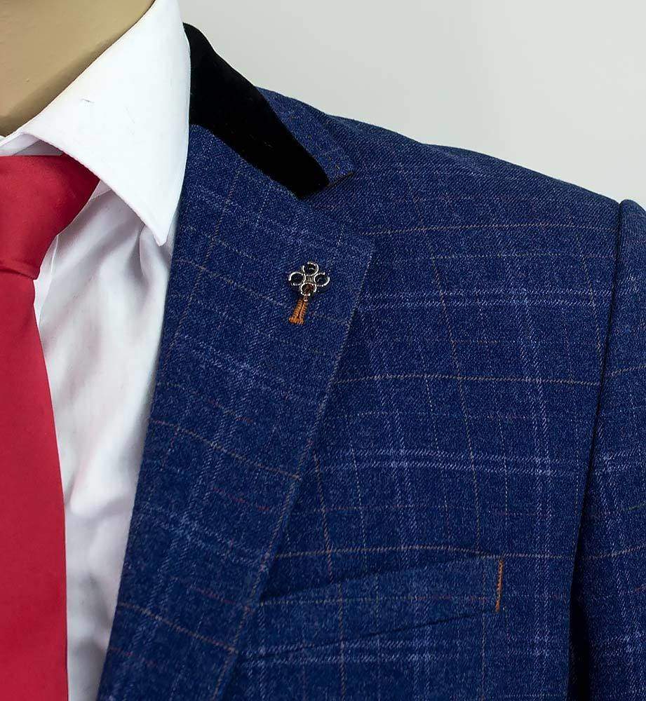 Kaiser Blue Slim Fit Checkered Jacket for Men - Stylish Casual Blazer for Office, Dating & Outdoor Events