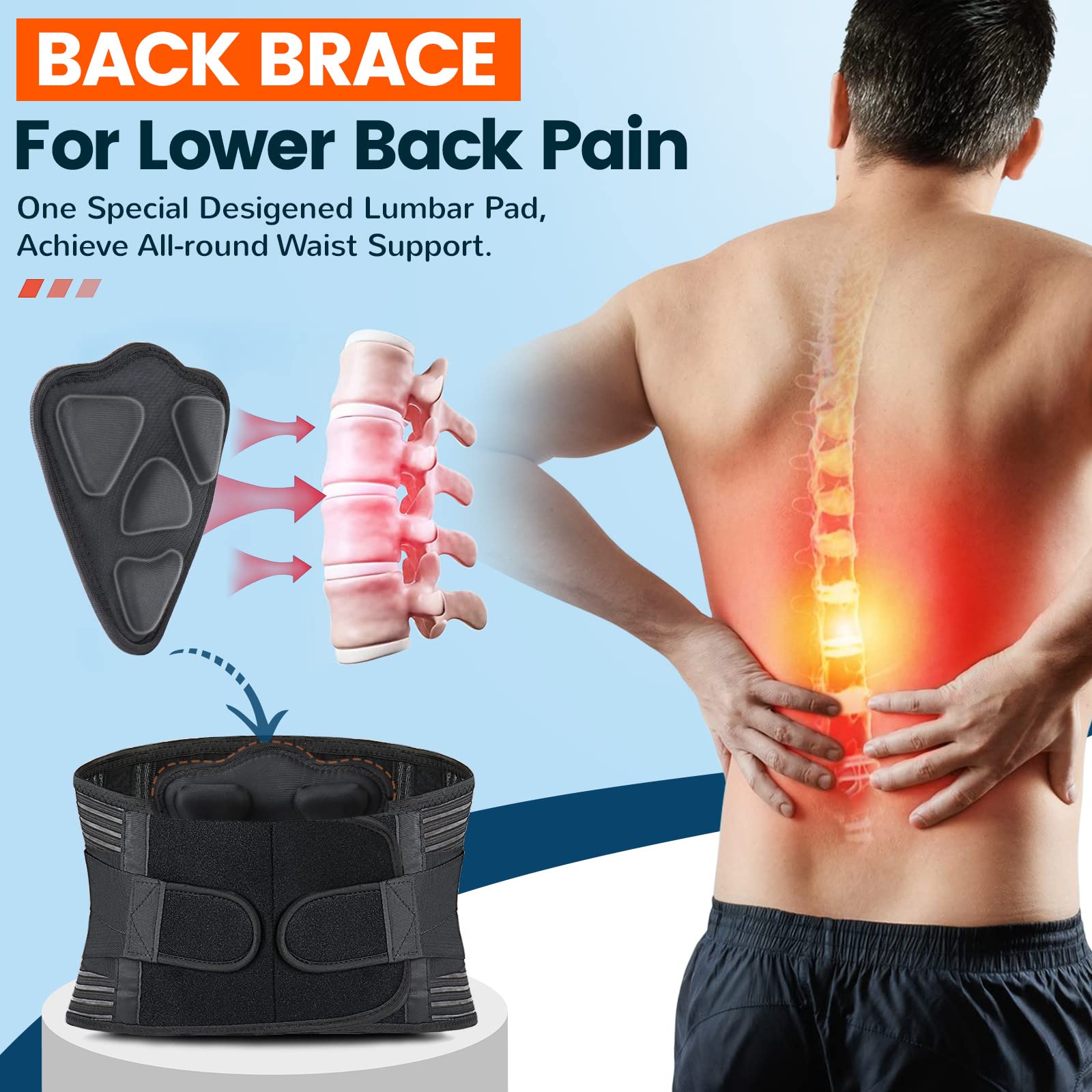 Lower Back Brace for Pain Relief - Adjustable Lumbar Support Belt for Men & Women - Breathable Waist Support for Heavy Lifting, Sciatica, Herniated Disc (XL) - Ideal for Workouts, Construction & Office Use