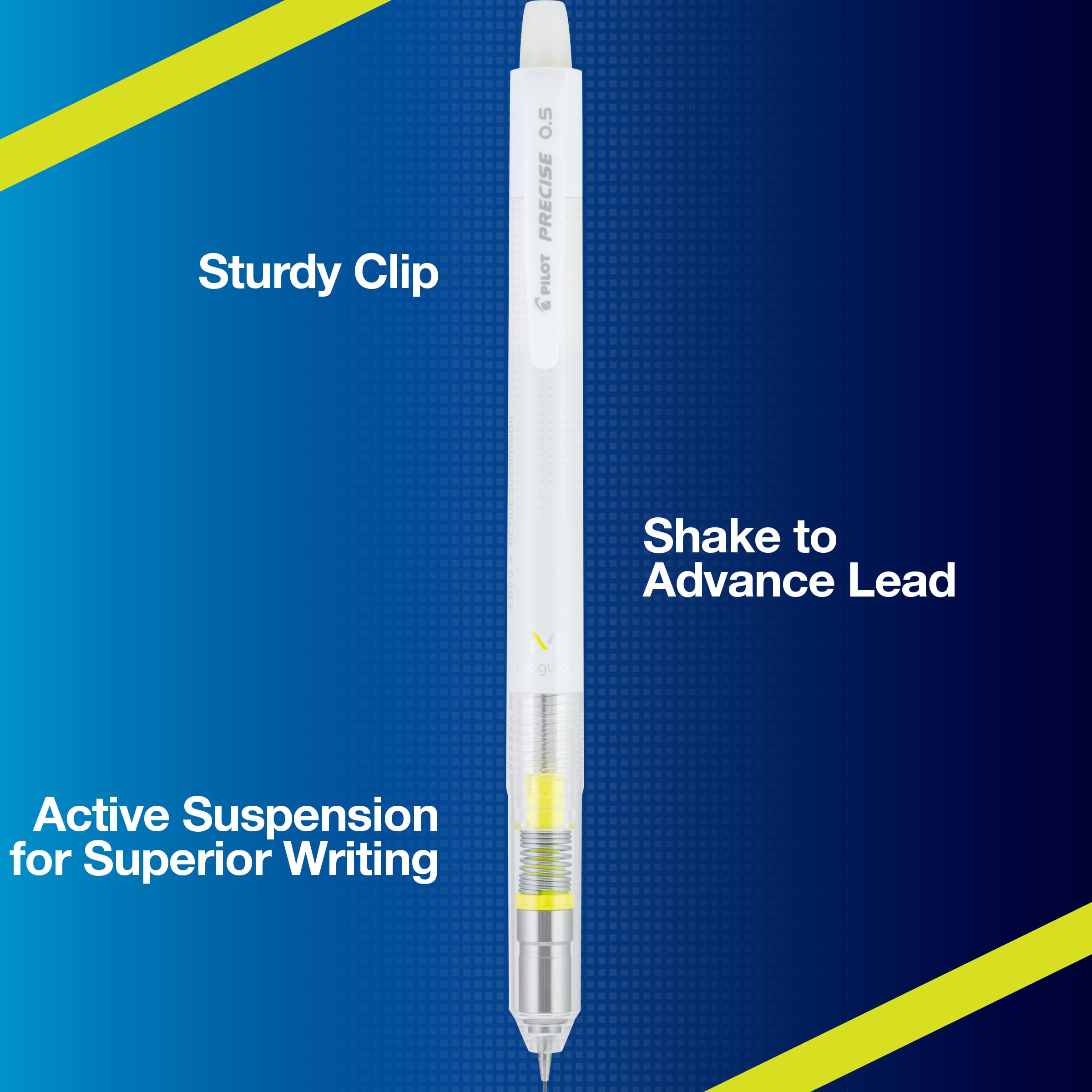 Premium Pilot Precise Mogulair Mechanical Pencils 0.5mm HB - 2 Pack with 12 Leads & 3 Erasers - Black & White Barrel for School, Office & Sketching - Smooth Writing Drafting Pencils for Students & Professionals