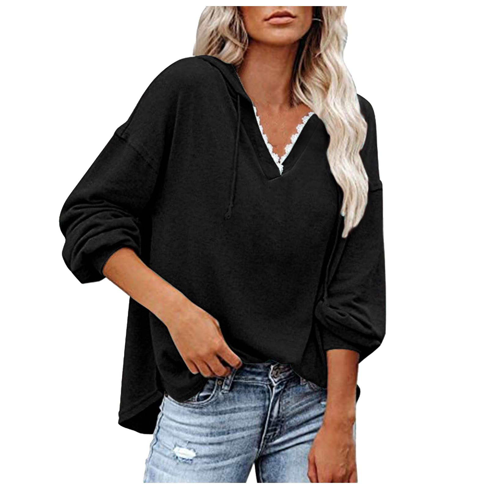 Women's Long Sleeve Button Down V-Neck Drawstring Sweatshirt Hoodie - Casual Sexy Tops for Women - Perfect for Work, Date Night & Weekend Outings