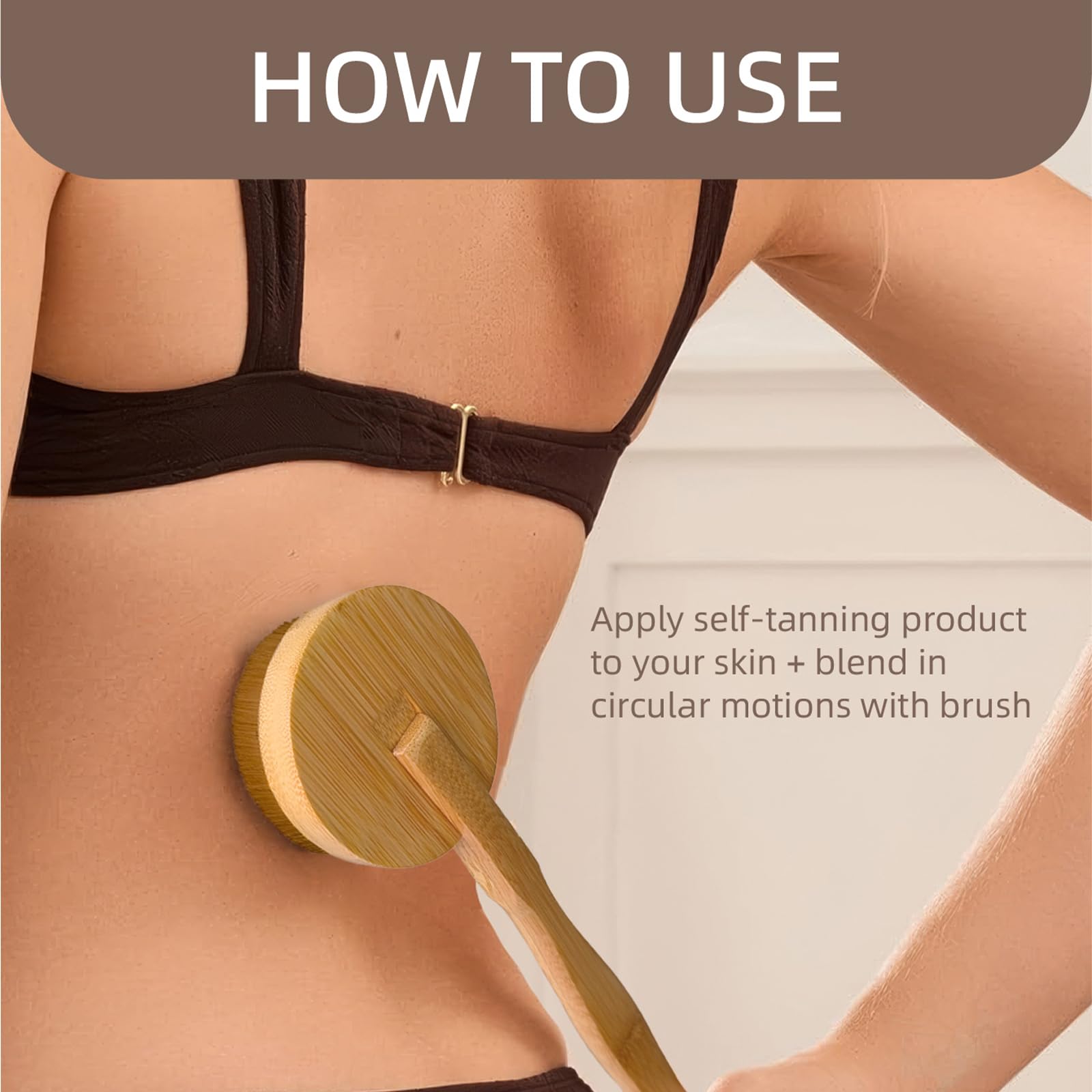 Self-Tan Back Applicator Brush - Long Handle for Easy & Controlled Sunless Tanning | Eco-Friendly, Vegan & Cruelty-Free Tanning Tool (1 Count) | Perfect for Even Self-Tan Application on Hard-to-Reach Areas