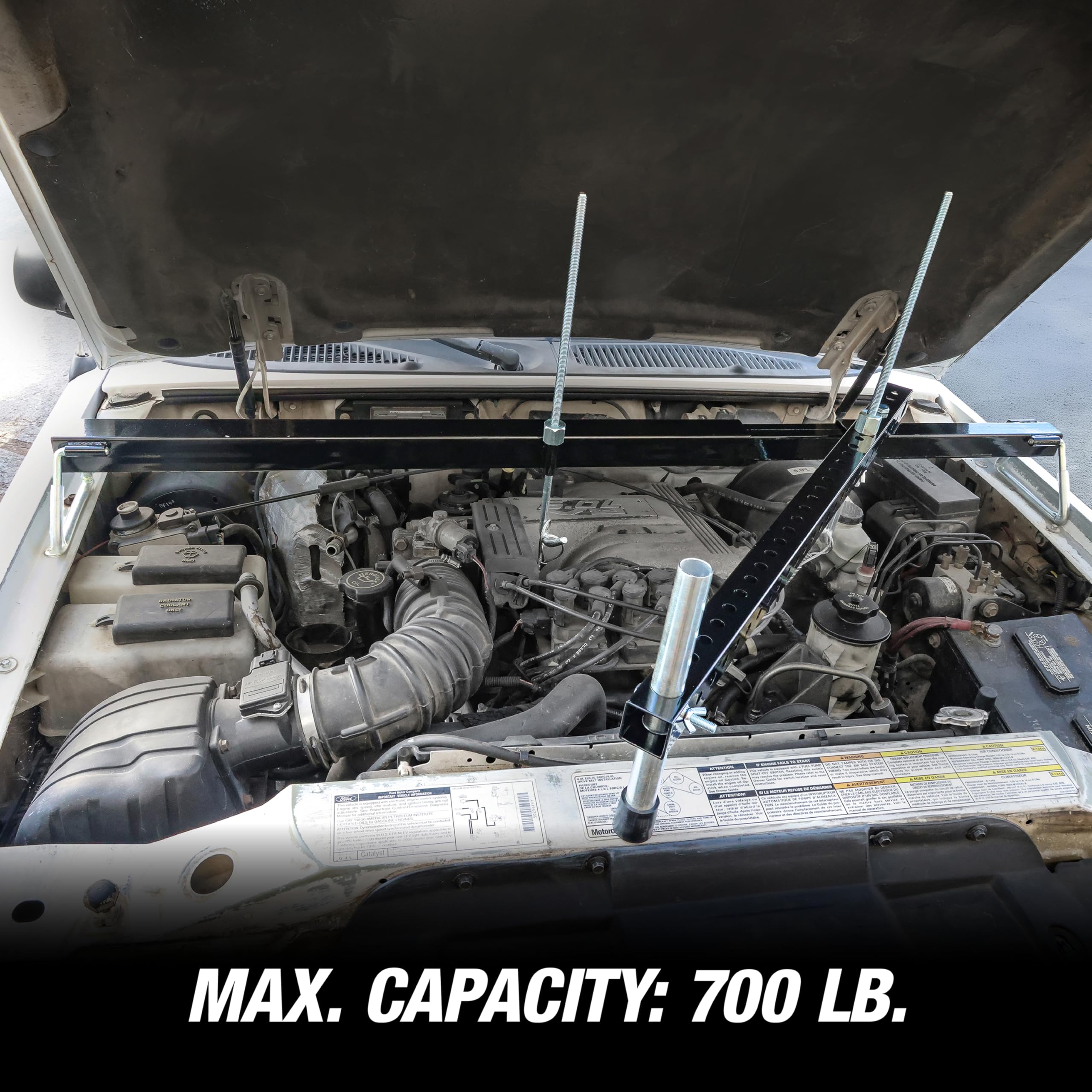OEMTOOLS 24951 3 Point Engine Support Bar - Heavy Duty Steel Construction, Transverse Engine Support Tool with Two Screw Hooks for Off-Center Loads - Perfect for Engine Repair, Maintenance, and Vehicle Servicing