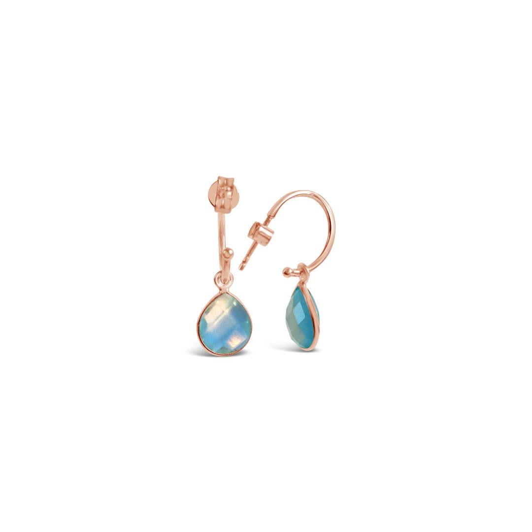 Blue Topaz Drop Hoop Earrings for Women - Rose Gold Plated Dangle Earrings | Elegant Jewelry Gift for Birthday, Anniversary & Christmas | Perfect for Parties, Weddings & Evening Events
