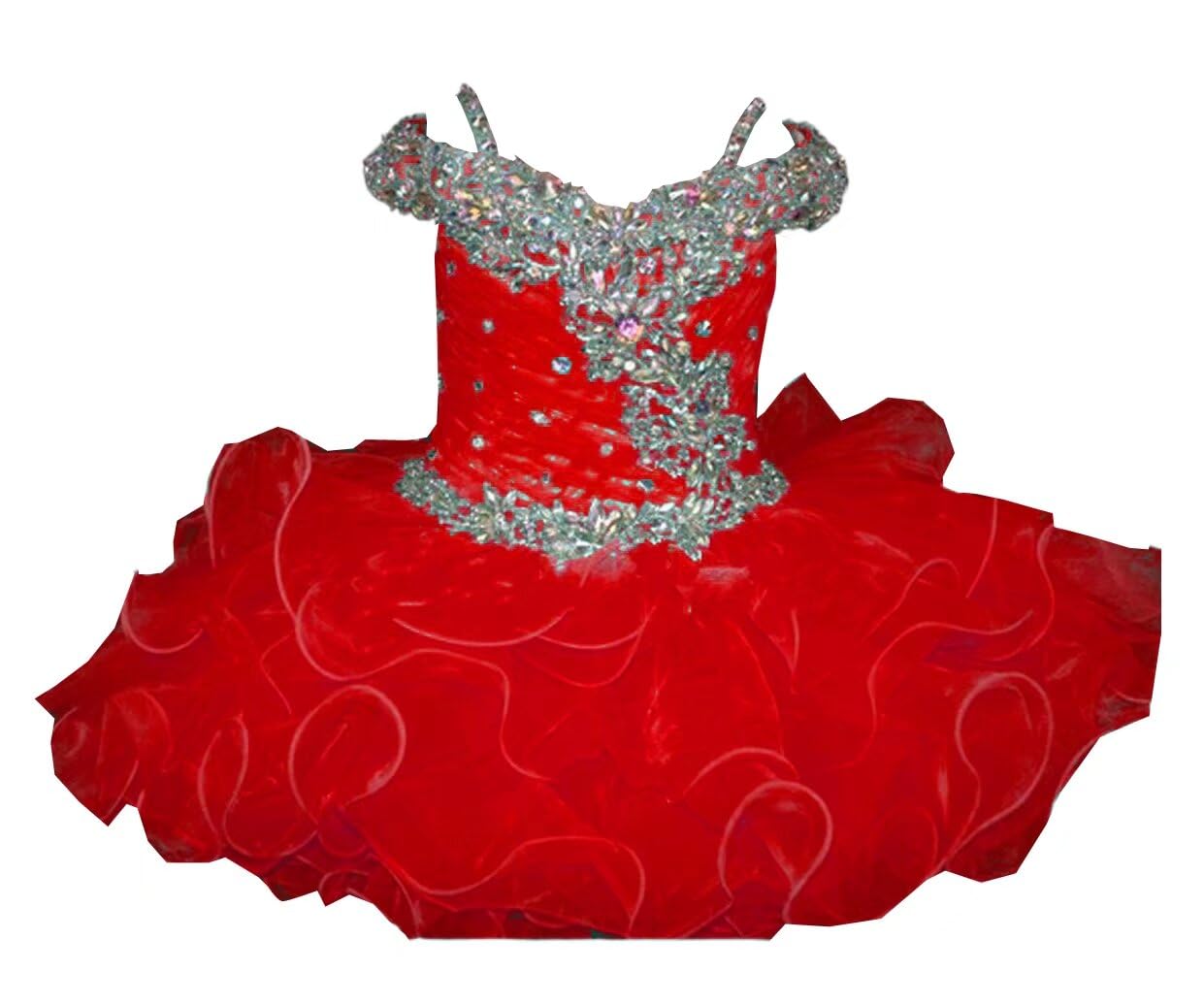 2025 Toddler Girls Pageant Dress with Ruffles & Cold Shoulder - Sparkling Crystal Cupcake Formal Prom Dress for Little Girls | Perfect for Pageants, Weddings & Special Events