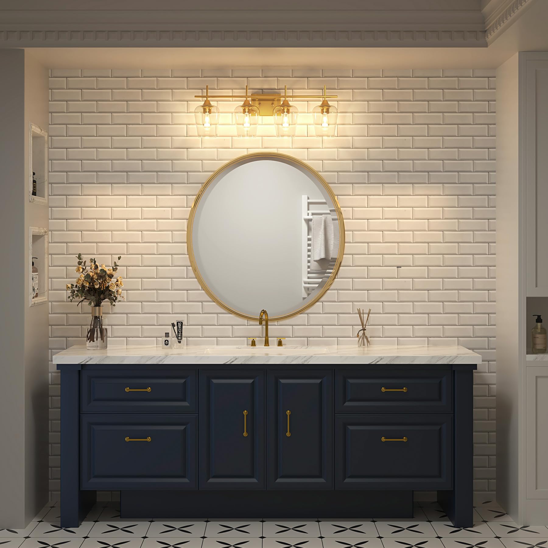 VONLUCE 4-Light Modern Bathroom Vanity Light Fixture with Clear Glass - Brushed Gold Wall Sconce for Mirror Lighting, Perfect for Bathroom, Bedroom, Hallway & Kitchen Decor