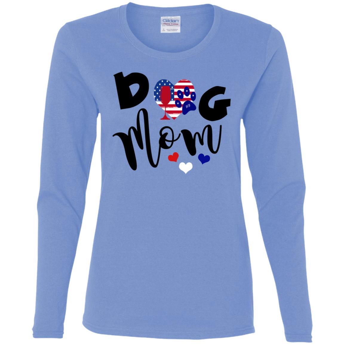 American Dog Mom Cotton Long Sleeve T-Shirt for Women - Comfortable Casual Wear for Dog Lovers | Perfect for Pet Owners, Dog Parks & Everyday Outfits