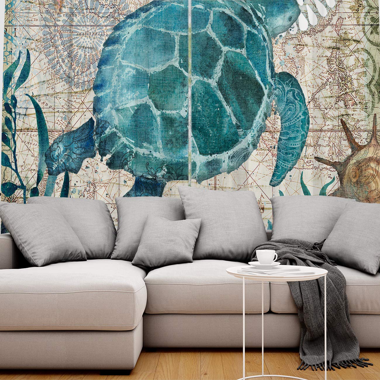 84 Inch Blackout Curtains for Bedroom & Living Room - Thermal Insulated Grommet Drapes with Sea Turtle Ocean Design, Perfect for Kitchen & Patio Door Window Treatments | Noise Reducing & Energy Saving Room Darkening Panels