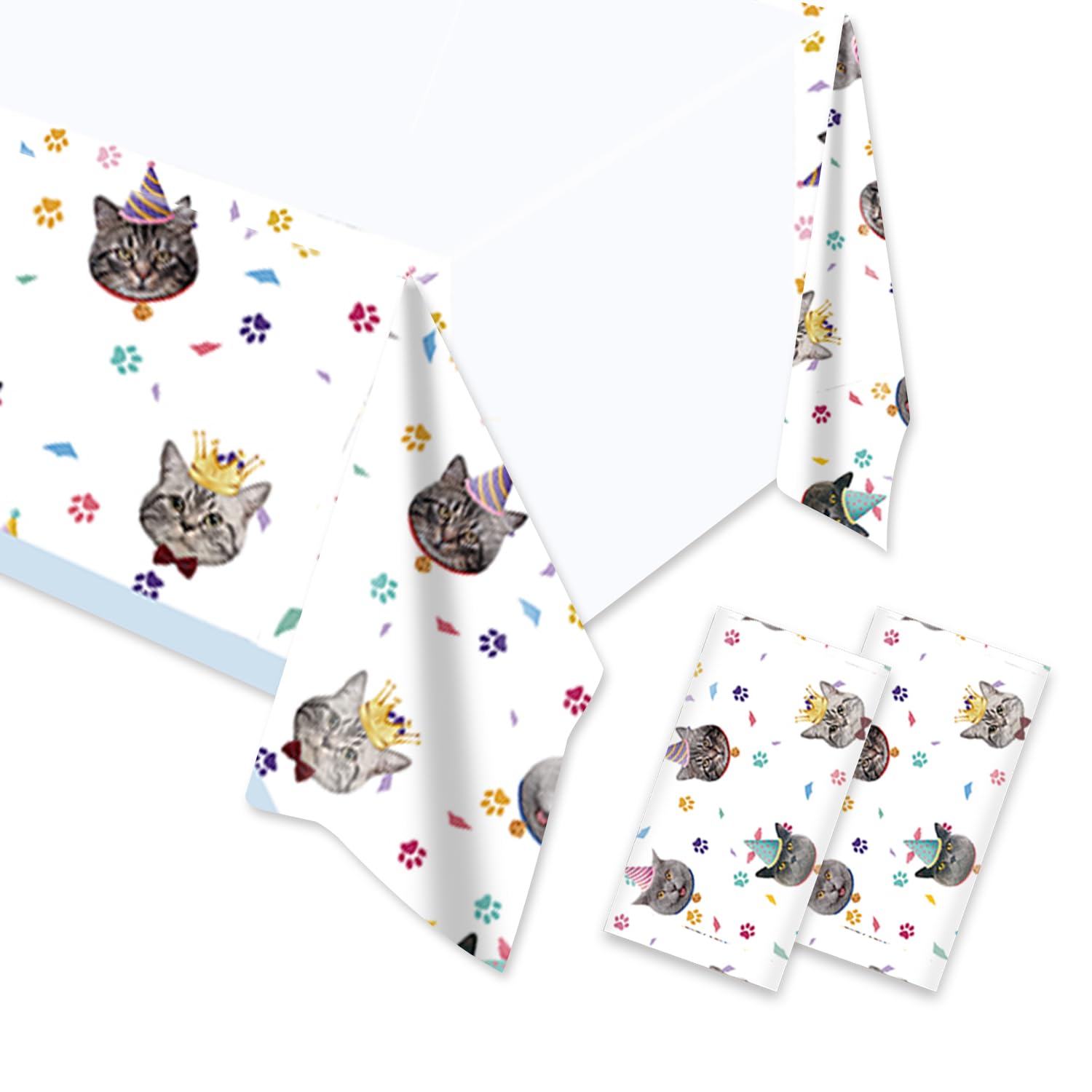 Egami 2-Pack Cat Themed Party Tablecloths - 70x51 Inch Waterproof Table Cover for Pet Birthday Decorations | Perfect for Cat Lover Parties, Kitty Showers & Themed Events