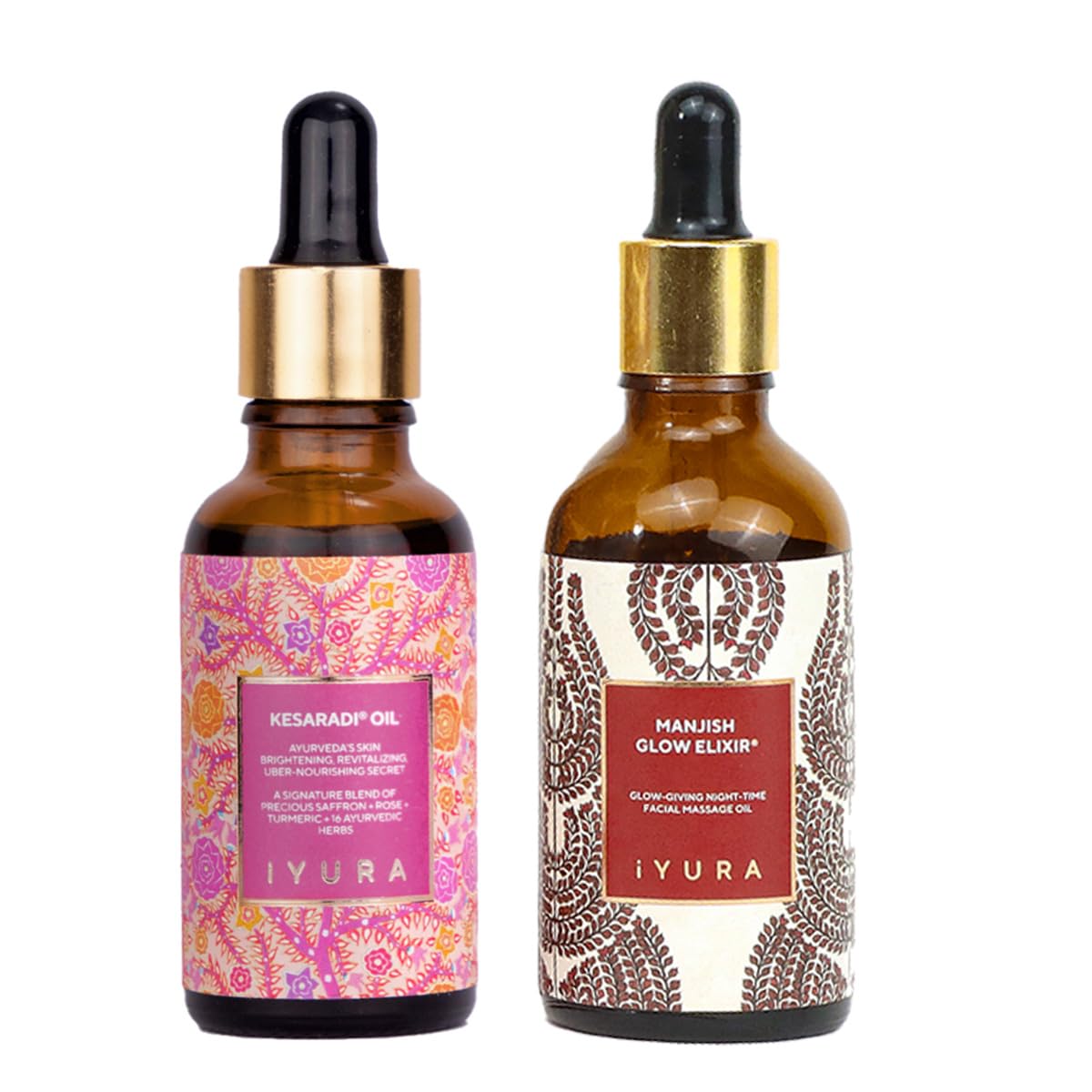 iYURA Kesaradi Oil & Manjish Glow Elixir Skincare Bundle - Day & Night Anti-Aging Treatment for Radiant Skin - Perfect for Dry Skin Care Routine & Natural Glow Enhancement