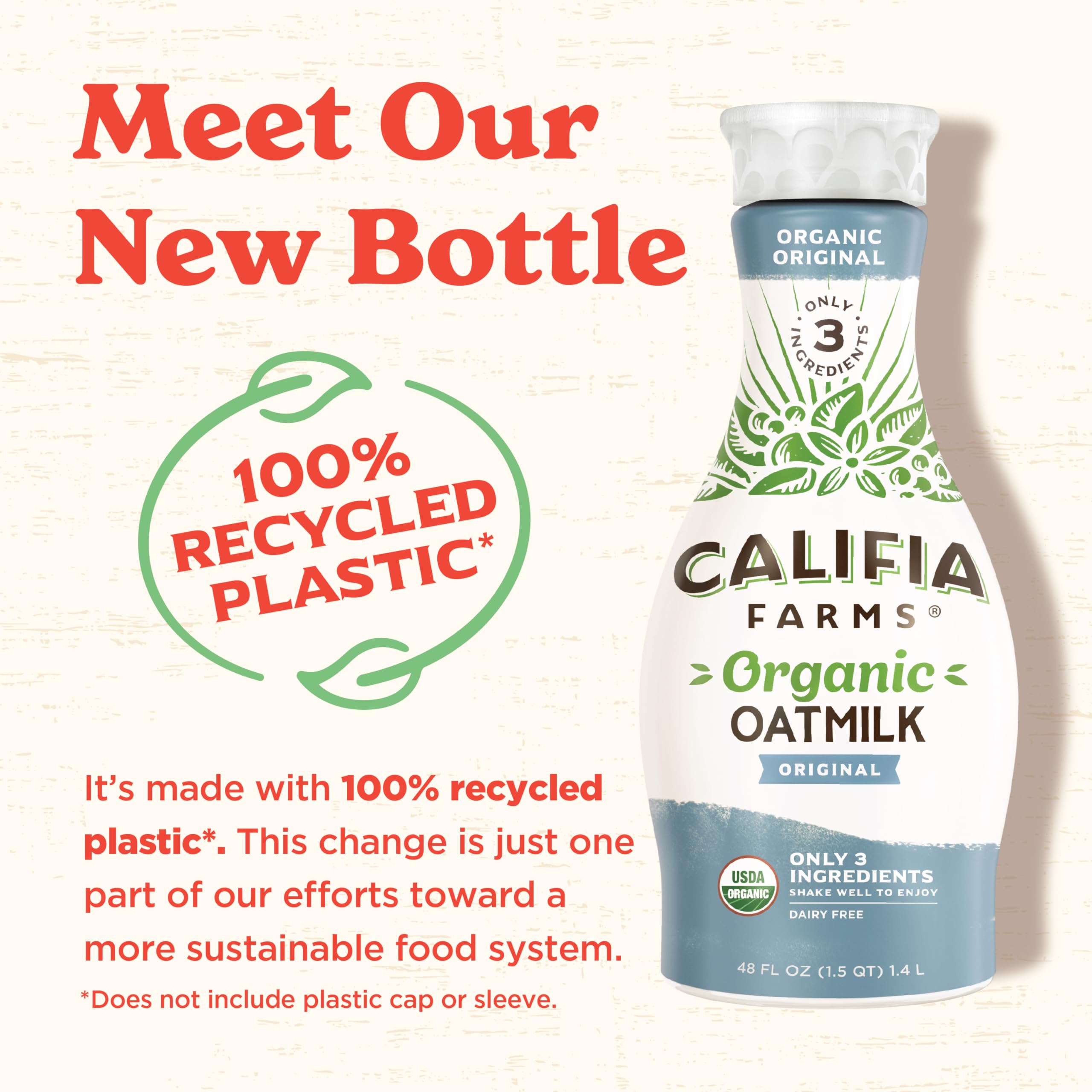 Califia Farms Organic Original Oat Milk 48oz - Dairy Free, Vegan, Non-GMO, USDA Certified Plant-Based Milk Alternative - Perfect for Coffee, Cereal & Smoothies