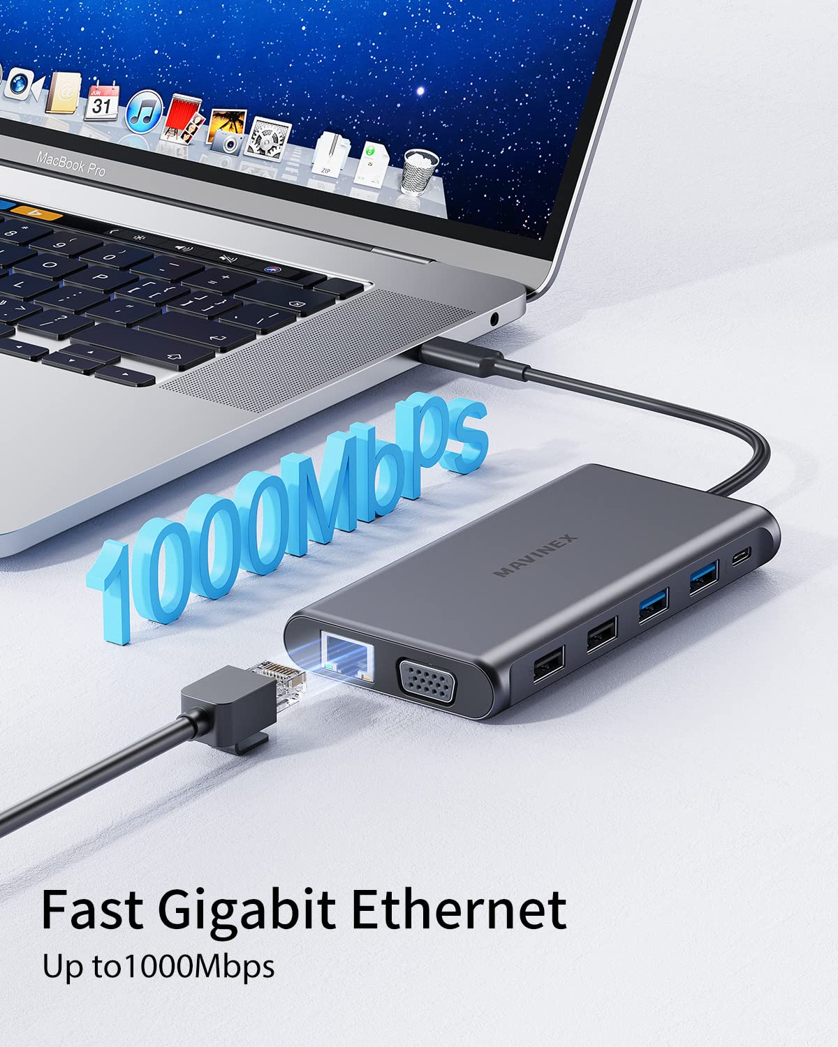 MAVINEX 12-in-1 USB C Docking Station with Triple Display - Dual 4K HDMI & 1080P VGA, 100W PD Charging, 1Gbps Ethernet, USB-C & 4 USB-A Ports, SD/TF Card Reader - Compatible with MacBook Pro/Air, Dell, HP, Lenovo Laptops - Perfect for Home Office, Video Conferencing & Multi-Monitor Work Setup
