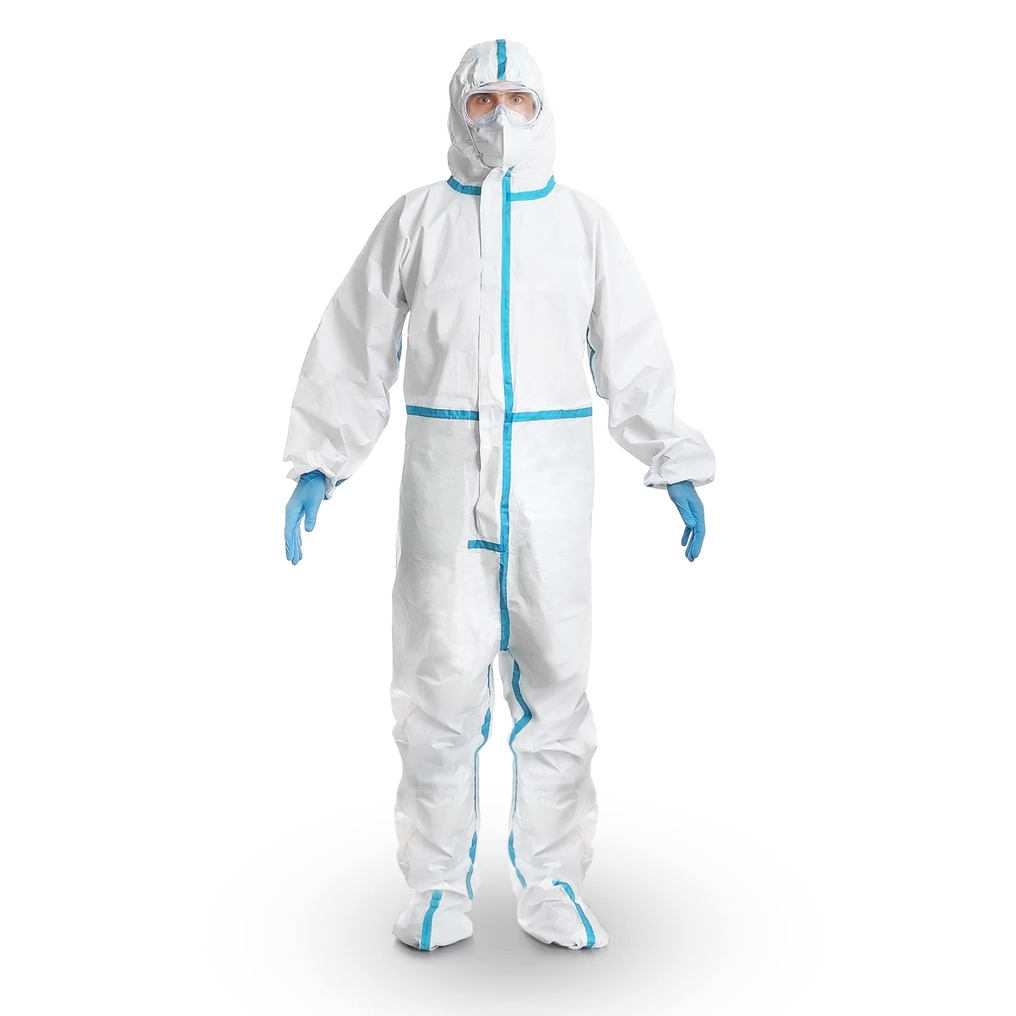 EZGOODZ Disposable Coveralls with Hood & Boots - 50 GSM MP Hazmat Suits | Full Body Protective Suit with Elastic Wrists | Ideal for Chemical Handling, Painting, Construction & Industrial Work