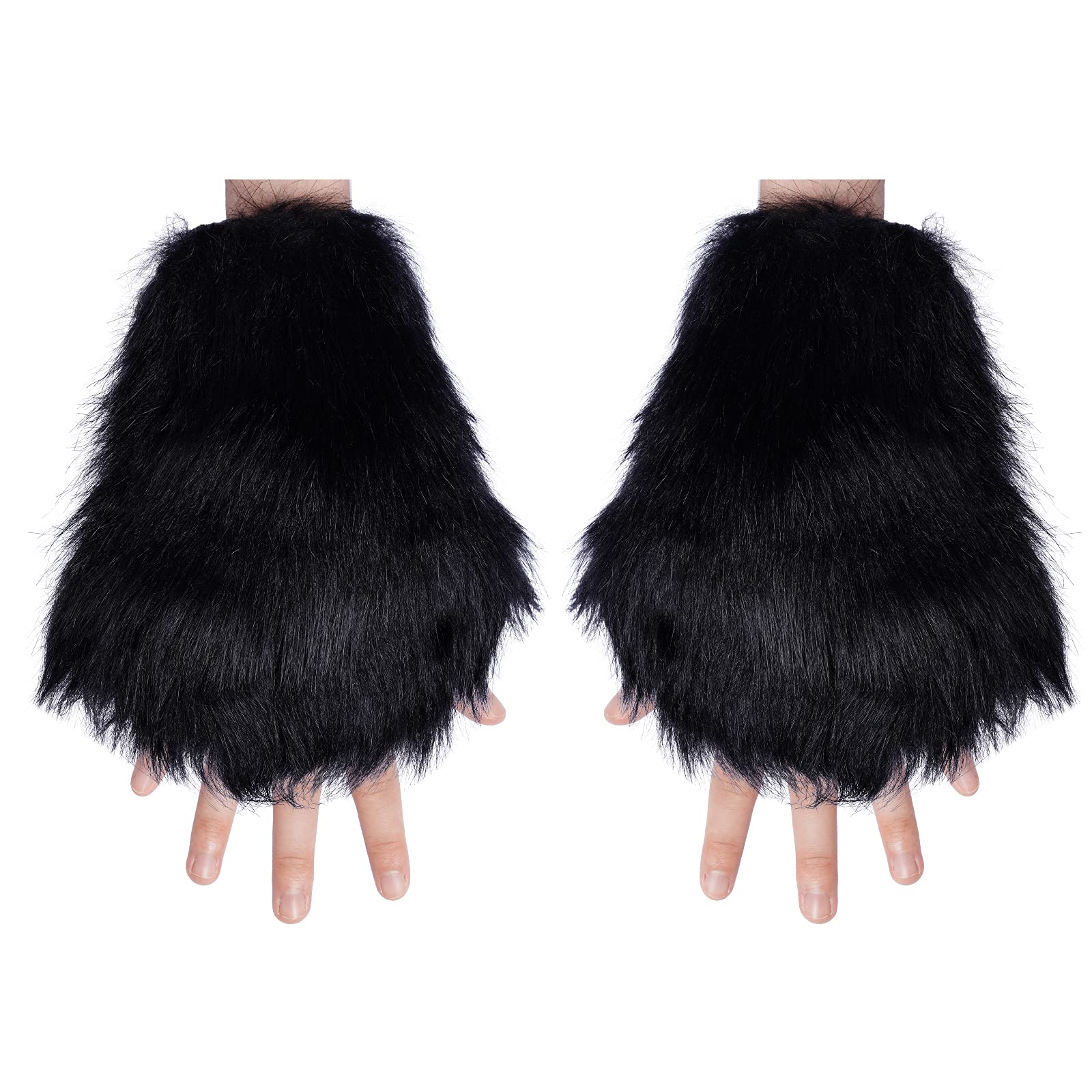 Faux Fur Wolf Fox Tail Hair Clips with Ears & Gloves Set - Halloween Christmas Cosplay Costume Accessories for Party Dress Up & Role Play