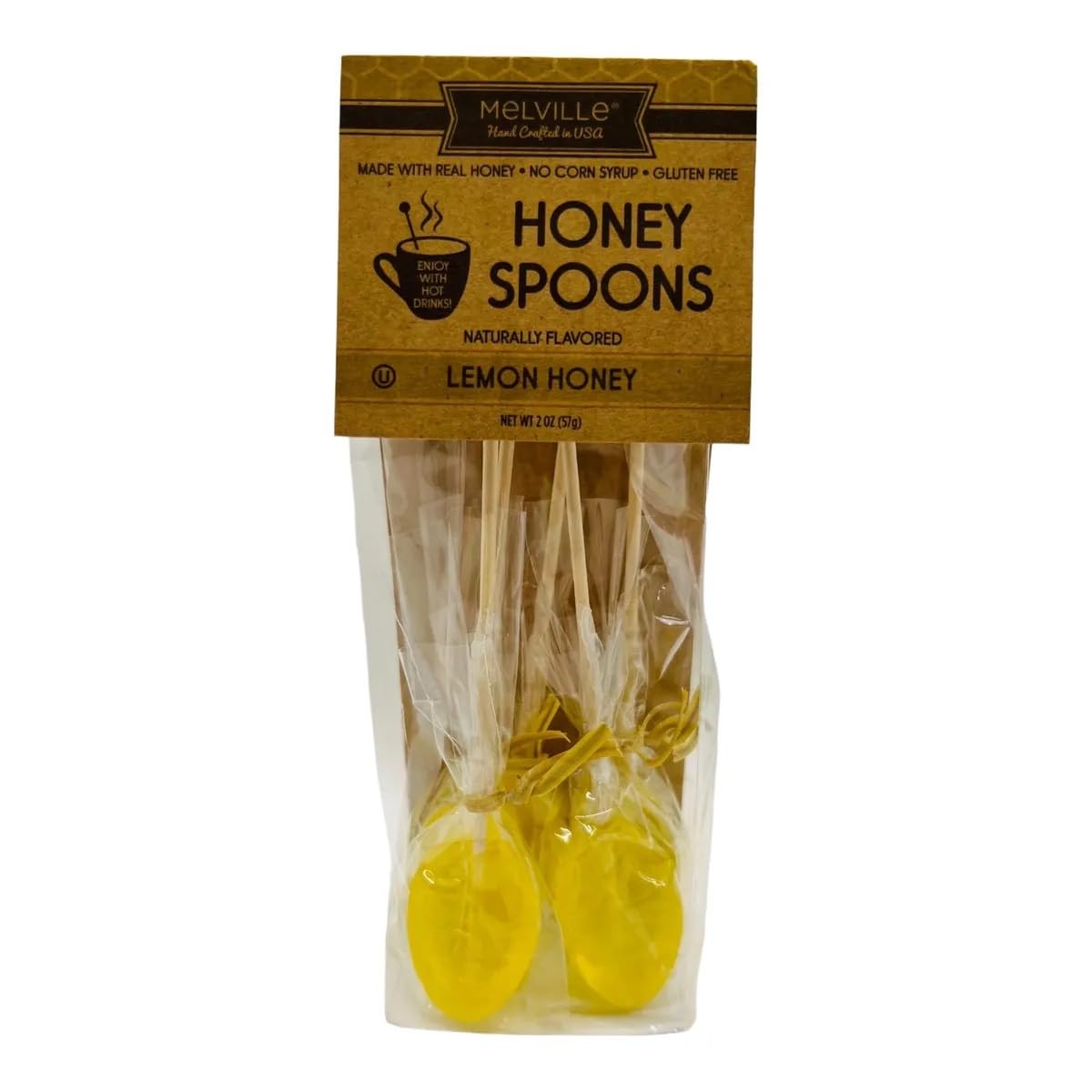 Melville Candy Hard Candy Lemon Honey Lollipops on Wooden Sticks - 5 Count Bag | Sweet Treats for Parties, Gifts & Everyday Snacking