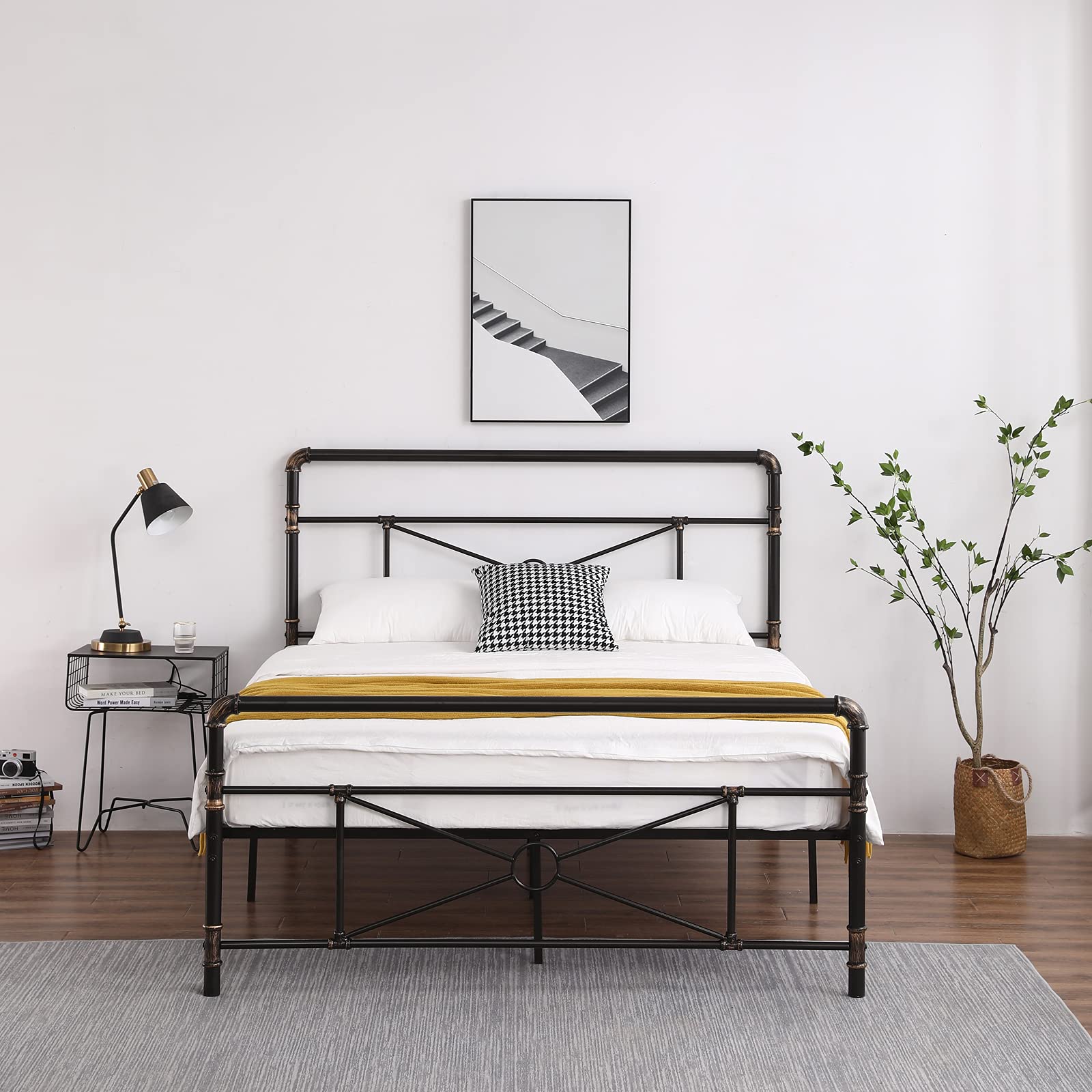 Iron-Art Metal Platform Bed Frame with Sturdy Water Pipe Design - No Box Spring Needed, Full Size - Perfect for Modern Bedrooms, Guest Rooms & Dormitories