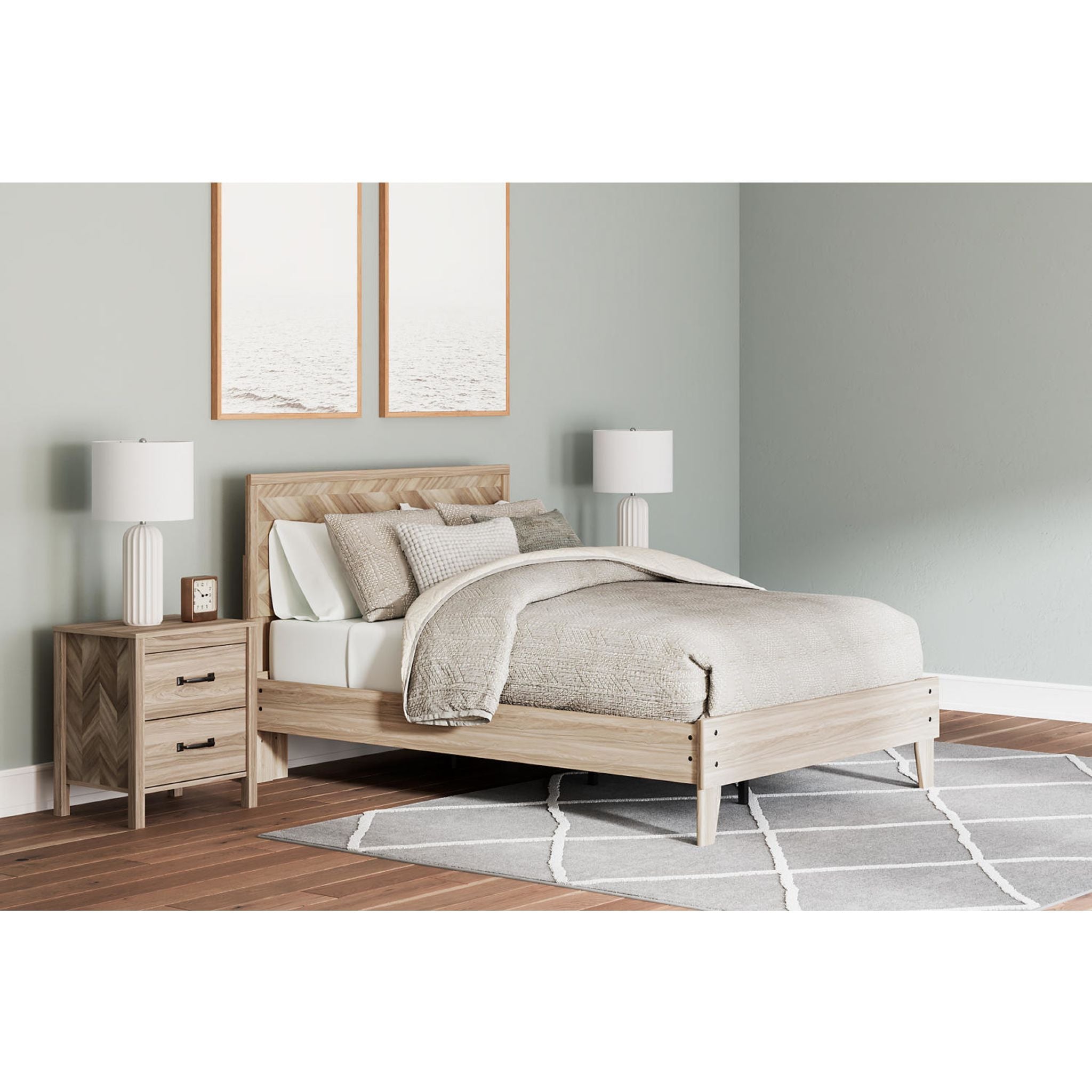 Battelle Queen Platform Bed Frame with Headboard - Tan Brown Wooden Bed Frame for Bedroom, Modern Minimalist Design, Sturdy & Noise-Free, Perfect for Small Spaces & Guest Rooms