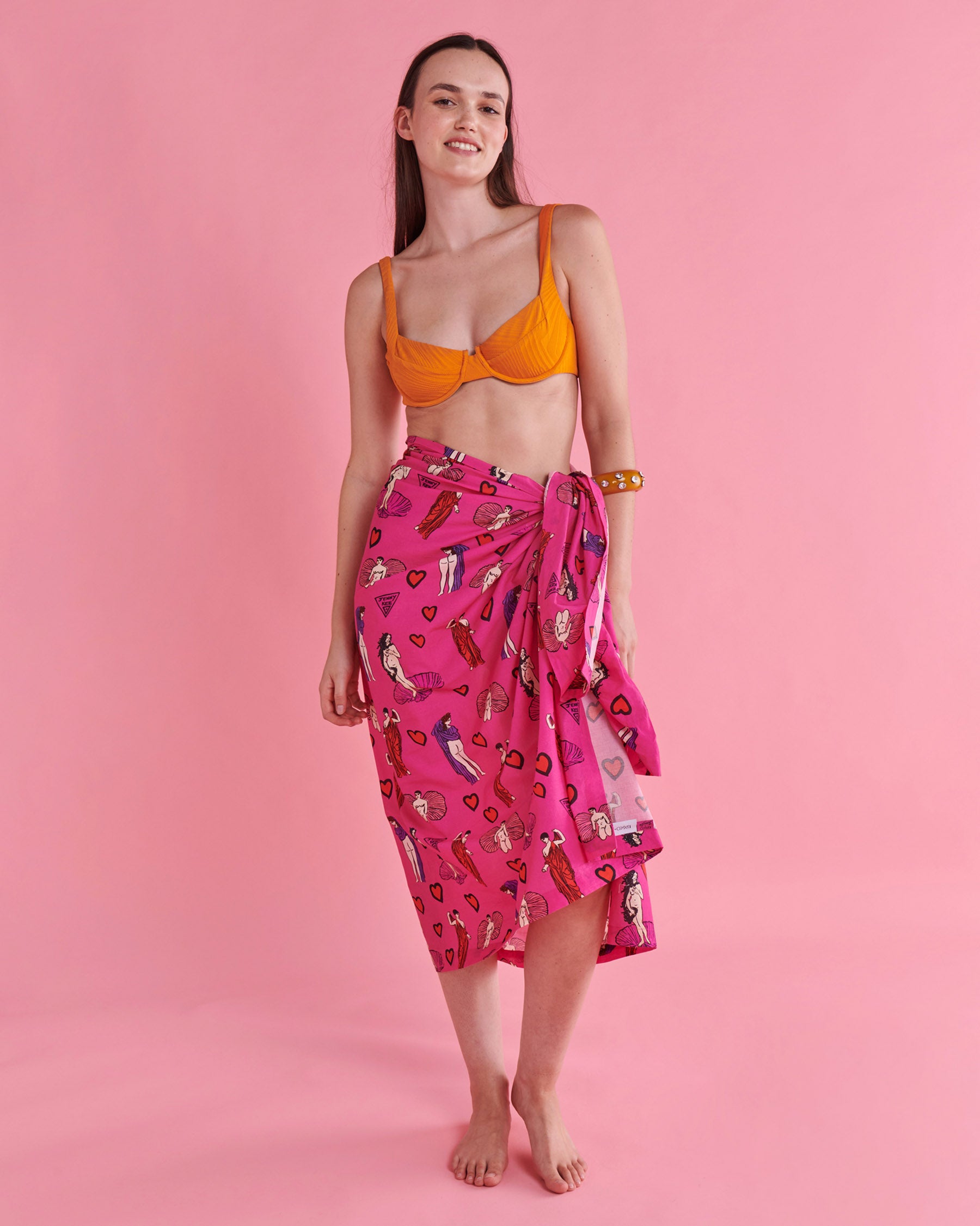 Kip&Co x Jenny Kee Pretty In Pink Organic Cotton Sarong - Stylish Beach Wrap, Pool Cover-Up & Summer Fashion Accessory for Women