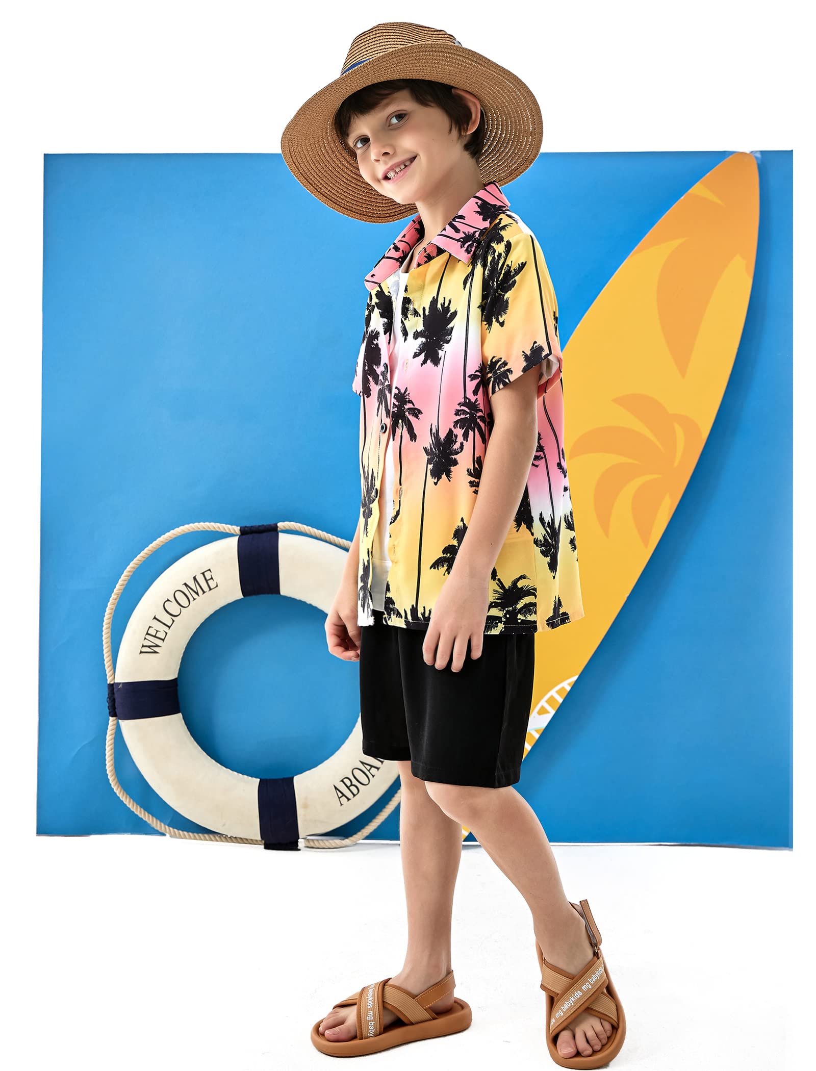 Arshiner Boys 2-Piece Hawaiian Outfit - Short Sleeve Button Down Shirt & Matching Shorts Set for Summer Beach Vacation (Ages 4-12) | Perfect for Pool Parties, Tropical Getaways & Family Photos