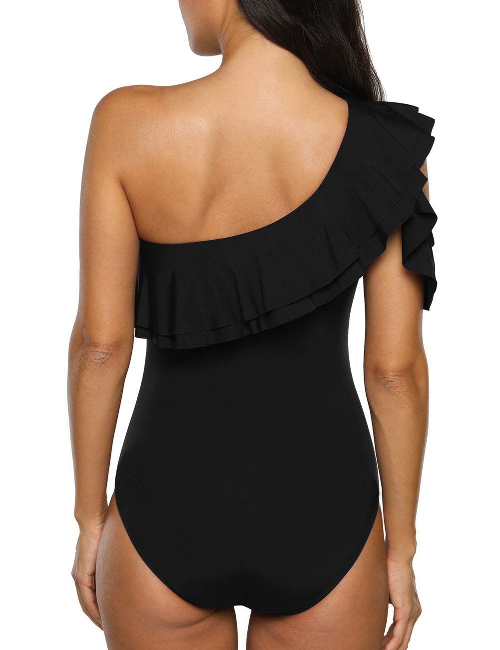 Hilor Women's One Shoulder Asymmetric One Piece Swimsuit with Ruffles - Sexy Bathing Suit for Beach, Pool Party & Summer Vacation