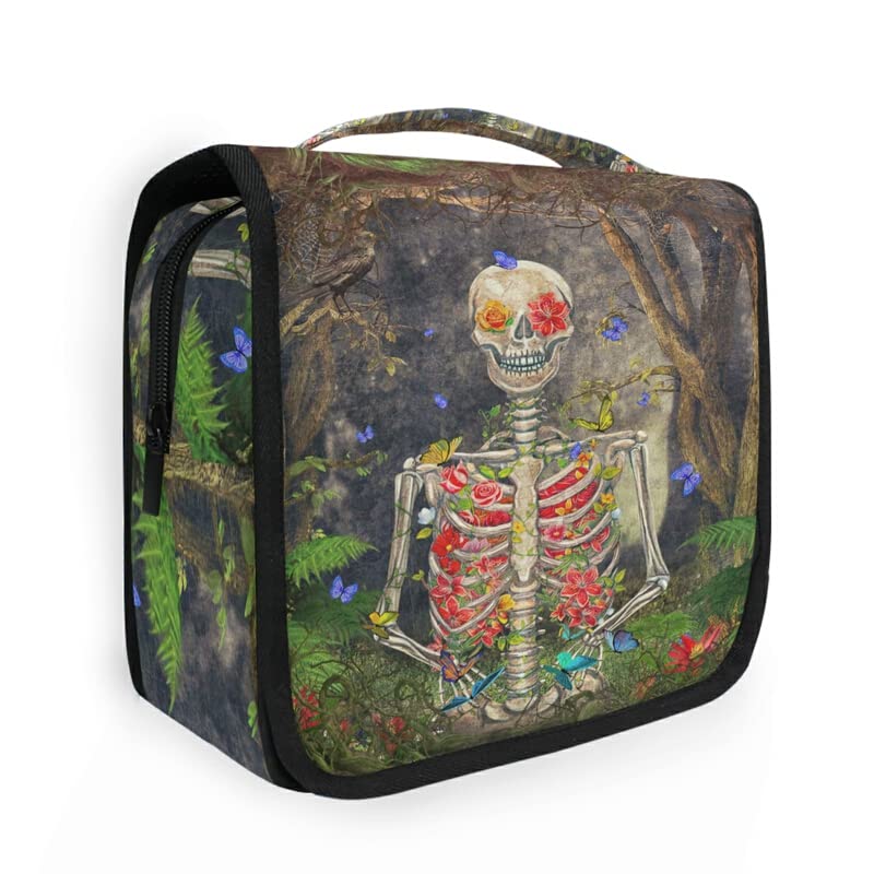 Skull & Butterfly Hanging Toiletry Bag - Clear Travel Cosmetic Organizer for Makeup & Toiletries | Portable Shower Caddy for Camping, Gym & Vacation