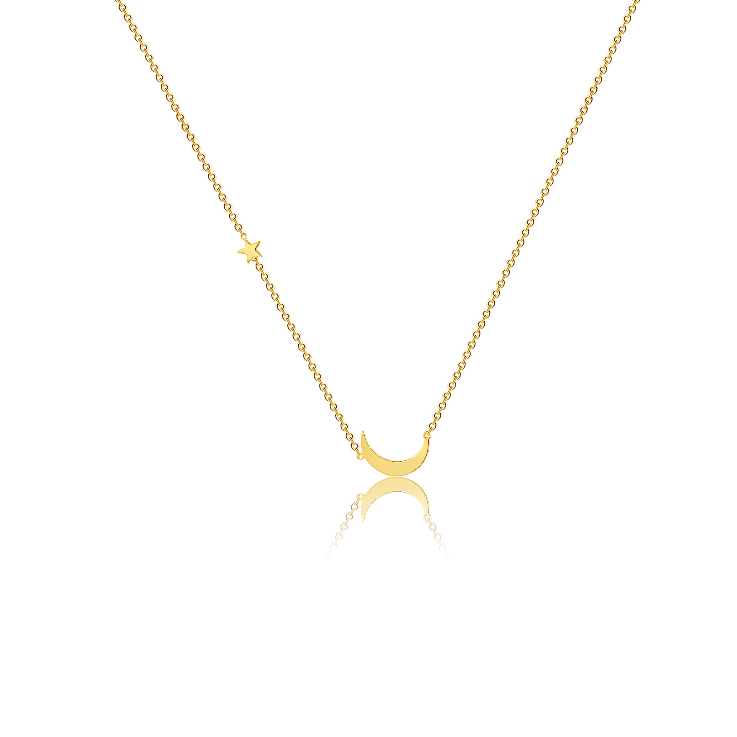 Tasiso 14K Gold Moon and Star Pendant Necklace for Women - Delicate Crescent Moon with Tiny Star Charm Minimalist Jewelry | Perfect for Everyday Wear, Gift Giving & Special Occasions