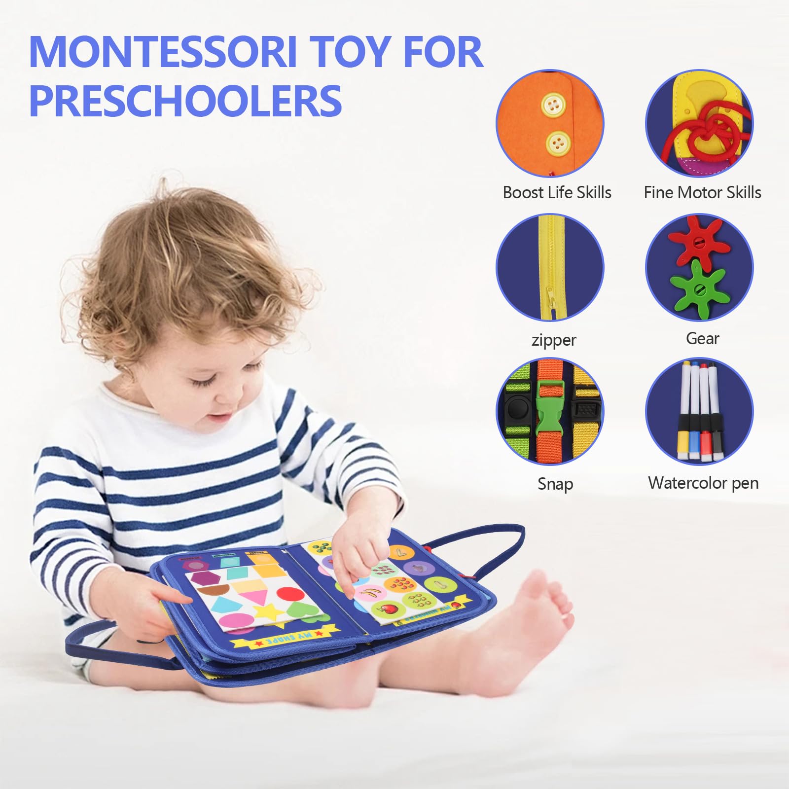 Montessori Busy Board for Toddlers 1-5 Years - Sensory Learning Toy for Fine Motor Skills Development, Educational Writing Board for Boys & Girls - Perfect for Travel, Classroom & Home Playtime
