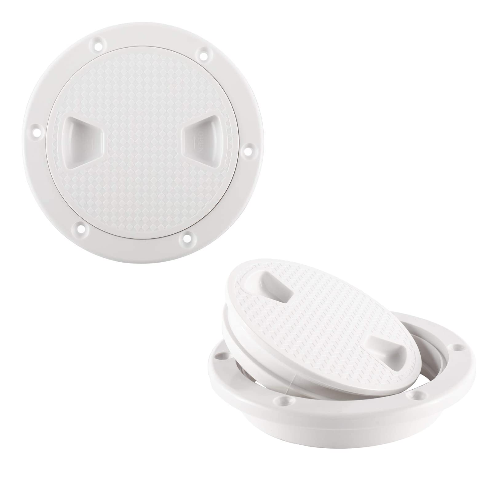 2 Pack 4/6/7 Inch White Round Non-Slip Marine Boat Deck Hatch - Waterproof Inspection Access Cover for Sailboats, Yachts & Fishing Boats (Perfect for Deck Maintenance & Storage Access)
