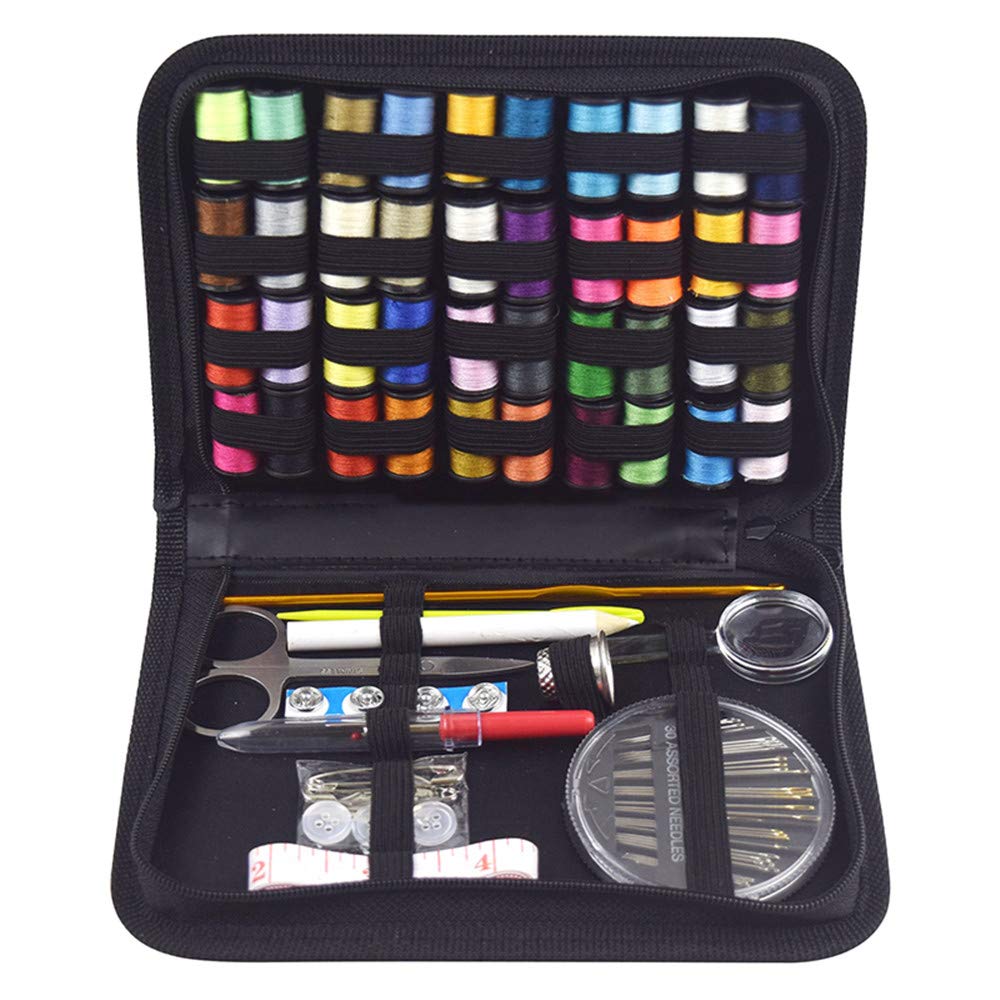 KIPETTO 128Pcs Portable Sewing Kit for Home & Travel - Includes Thread, Scissors, Thimble, Needles, Tape Measure & Carrying Case - Perfect for DIY Repairs, Emergency Fixes & Craft Projects