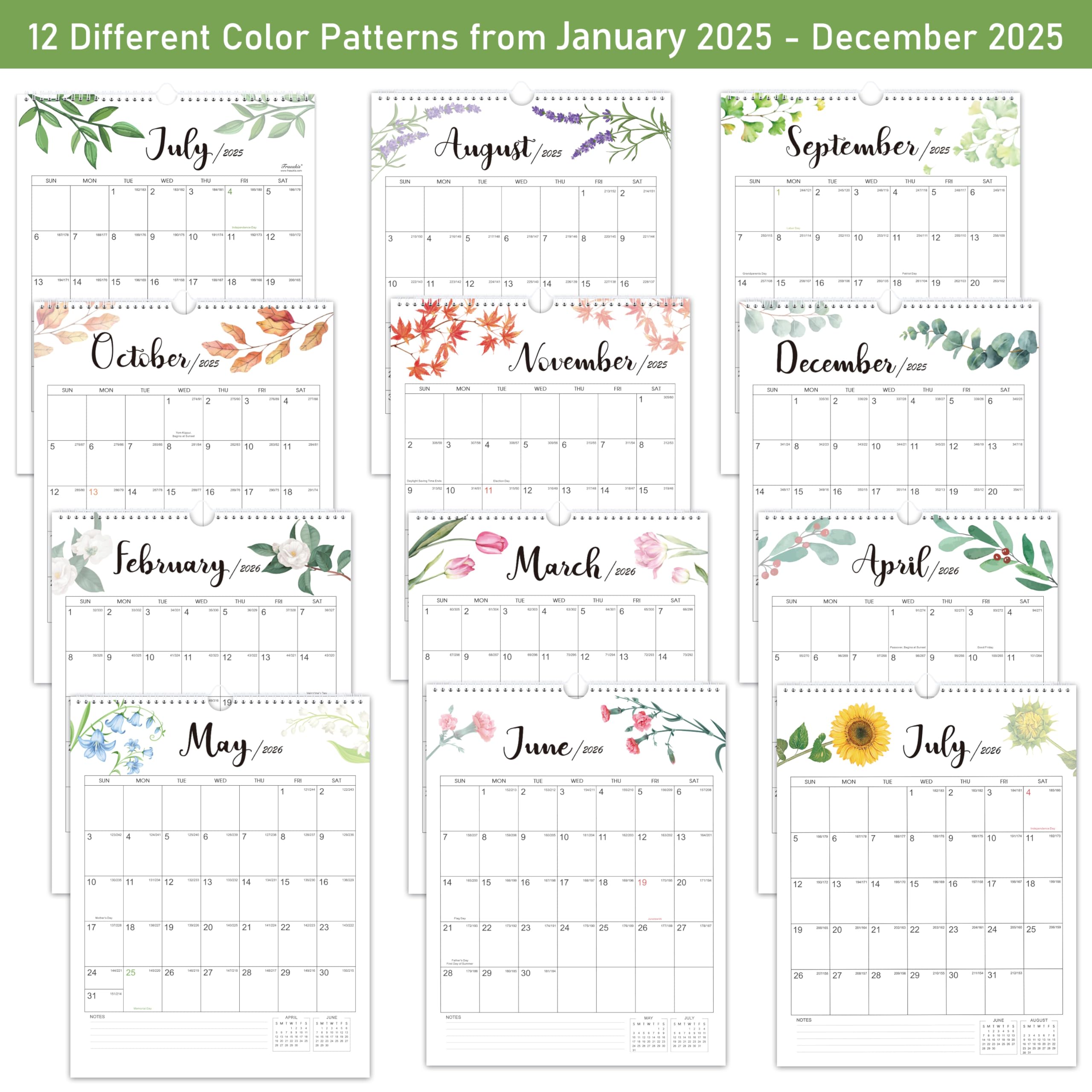 2025-2026 Wall Calendar - 18 Month Vertical Hanging Calendar from July 2025 to December 2026 | 14.8 x 11.5 Inches Large Monthly Planner with Julian Dates | Perfect for Home, Office & School Organization