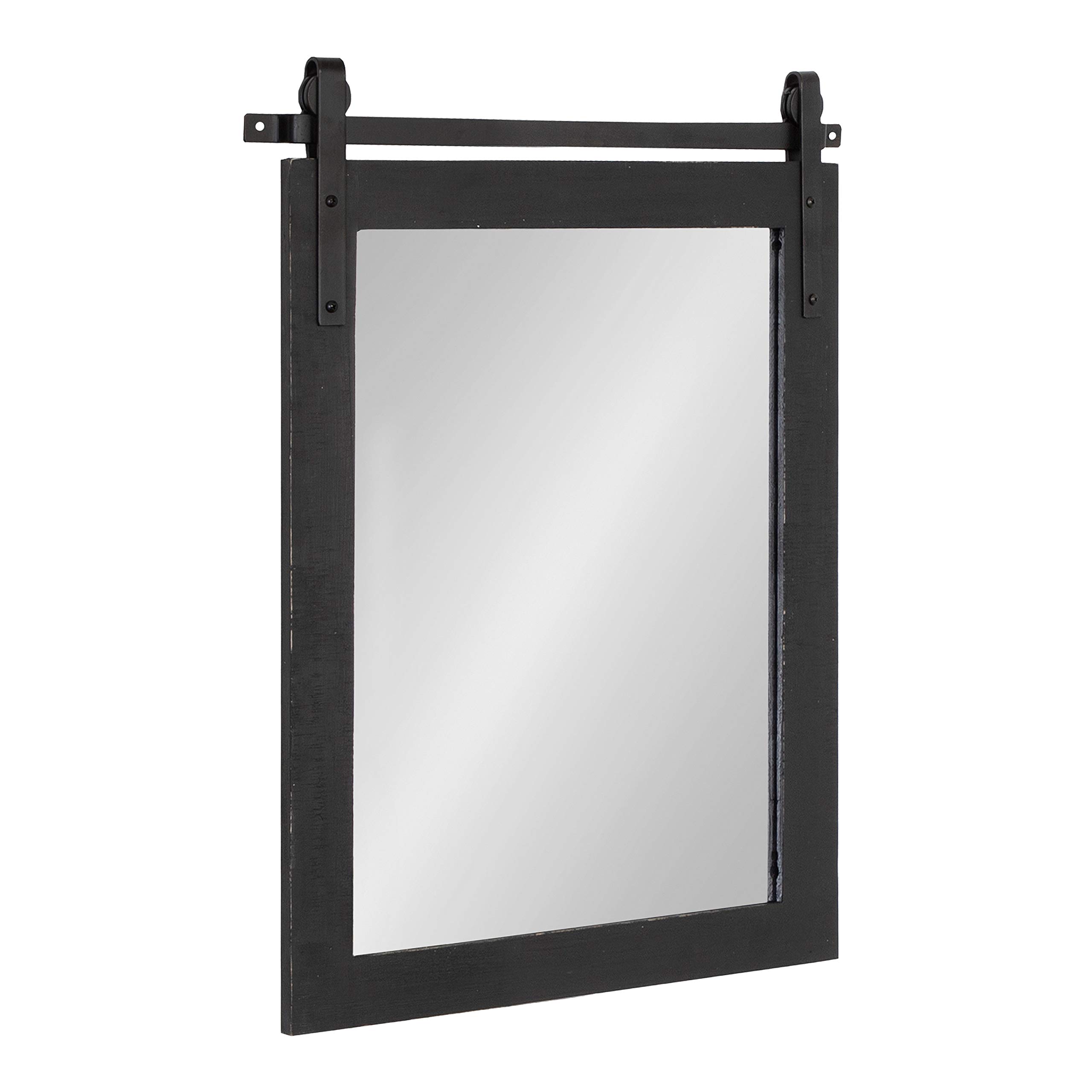Kate and Laurel Cates Farmhouse Wood Framed Wall Mirror - 18x26 Inches Black Rustic Barn Door Style Mirror for Living Room, Bedroom & Entryway Decor