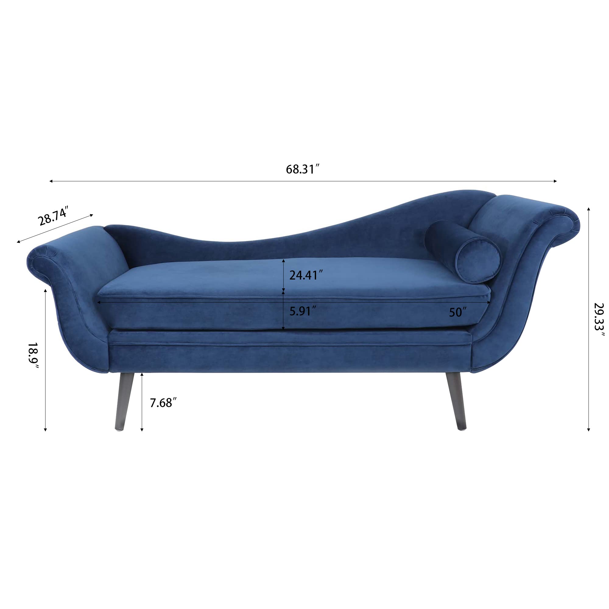 Bellemave Modern Upholstered Chaise Lounge Chair with Scroll Arms - Convertible Sleeper Sofa Bed for Living Room, Bedroom & Apartment - Soft Fabric Blue Chaise - Perfect for Relaxing, Reading & Small Space Living