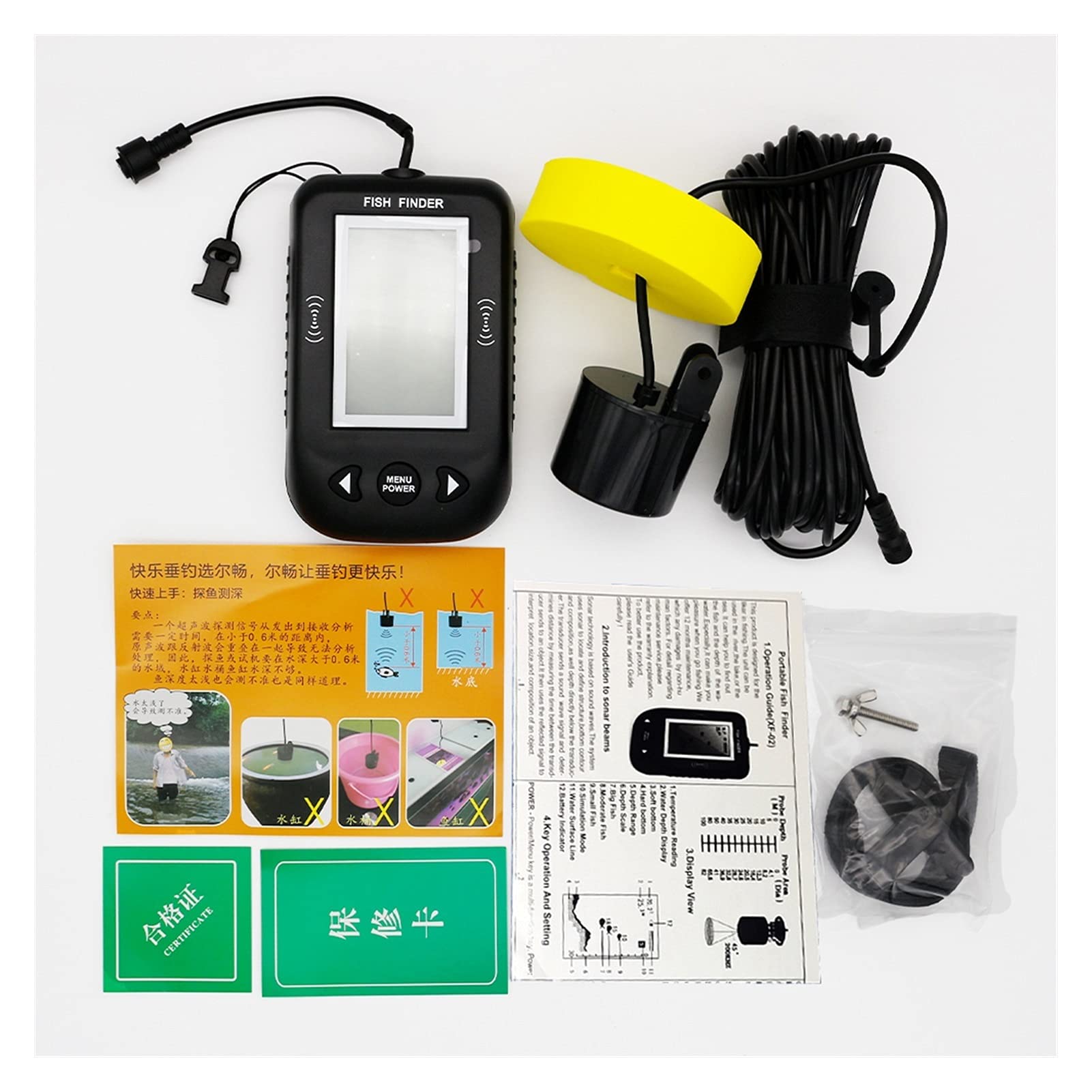 Professional Fishfinder with Sonar & Alarm - 0.6-100m Depth Range Fishing Echo Sounder Transducer | Perfect for Deep Sea, Lake & Ice Fishing Adventures
